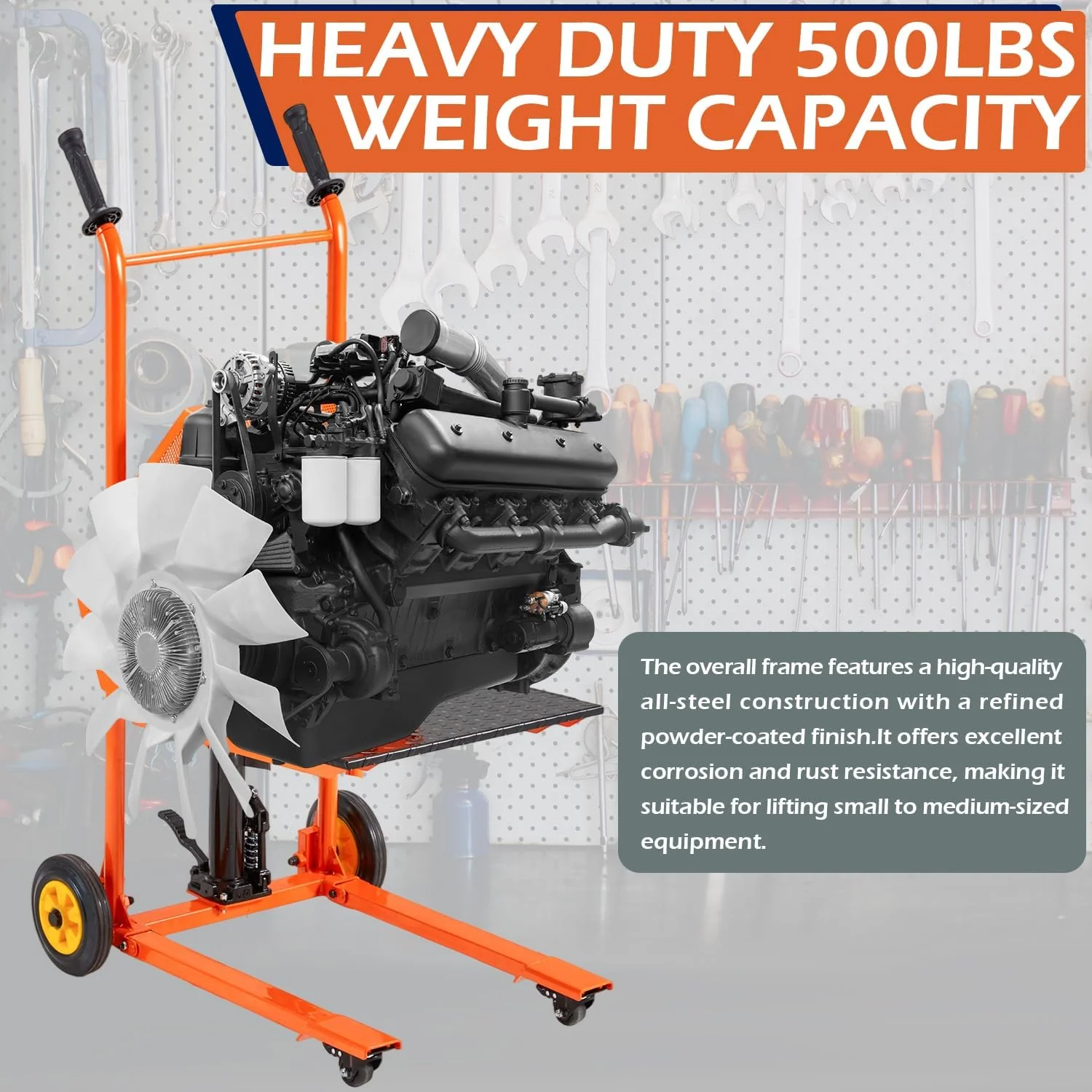 AECOJOY Material Lift Winch Stacker, Hydraulic Lift Table Cart 500 Lbs Capacity, Pallet Truck Jack with Lockable Swivel Casters