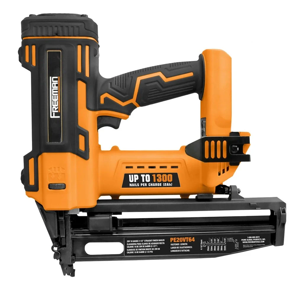 Freeman PE20VT64 20 Volt Cordless 16-Gauge 2-1/2 Straight Finish Nailer (Tool Only) �C 1300 Shots per Charge