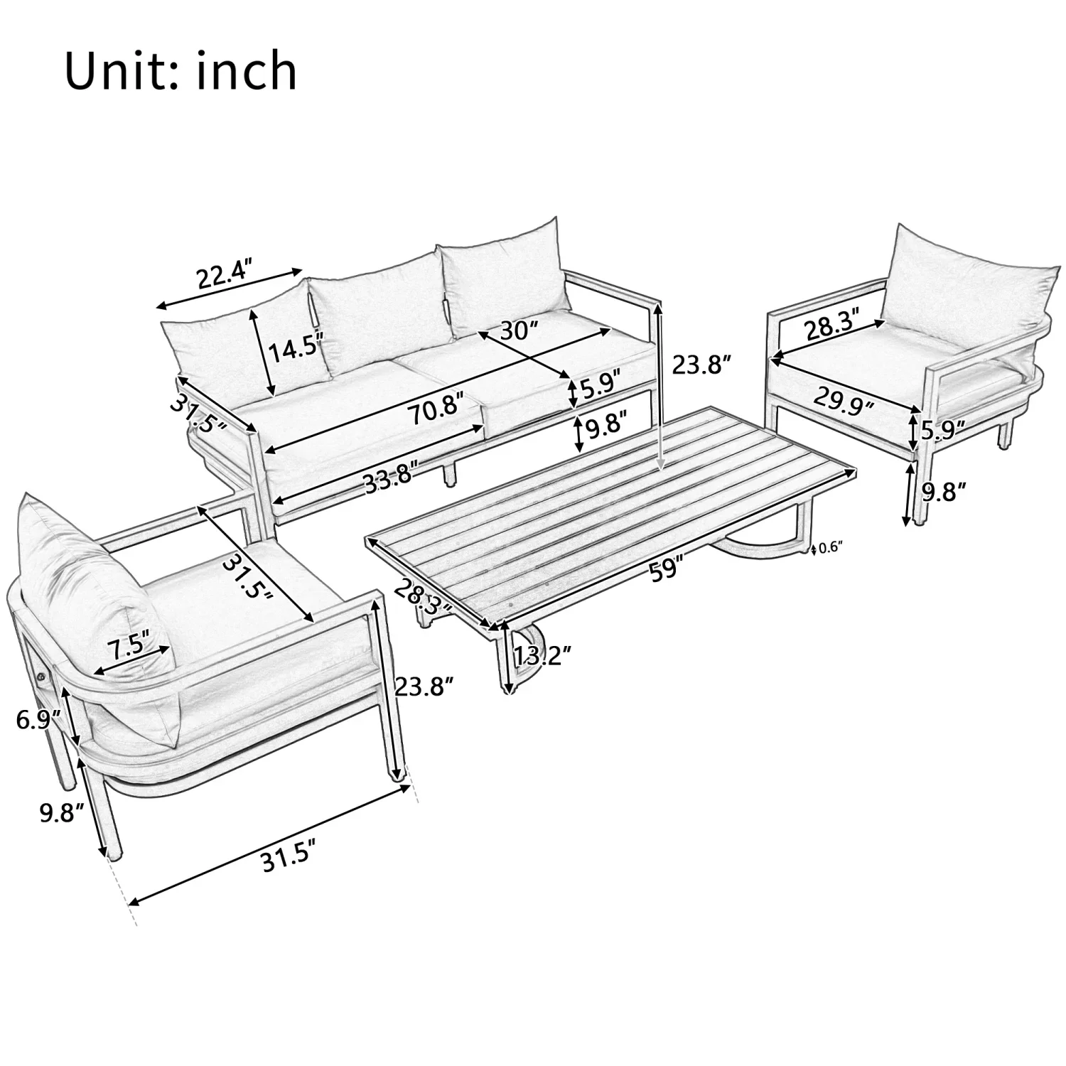 Harper & Bright Designs Metal Patio Conversation Set for 5 with cushions, All Weather Outdoor Steel Sofa Set with 3 Seat Sofa and 2 Chairs for Gardens and Lawn, Beige