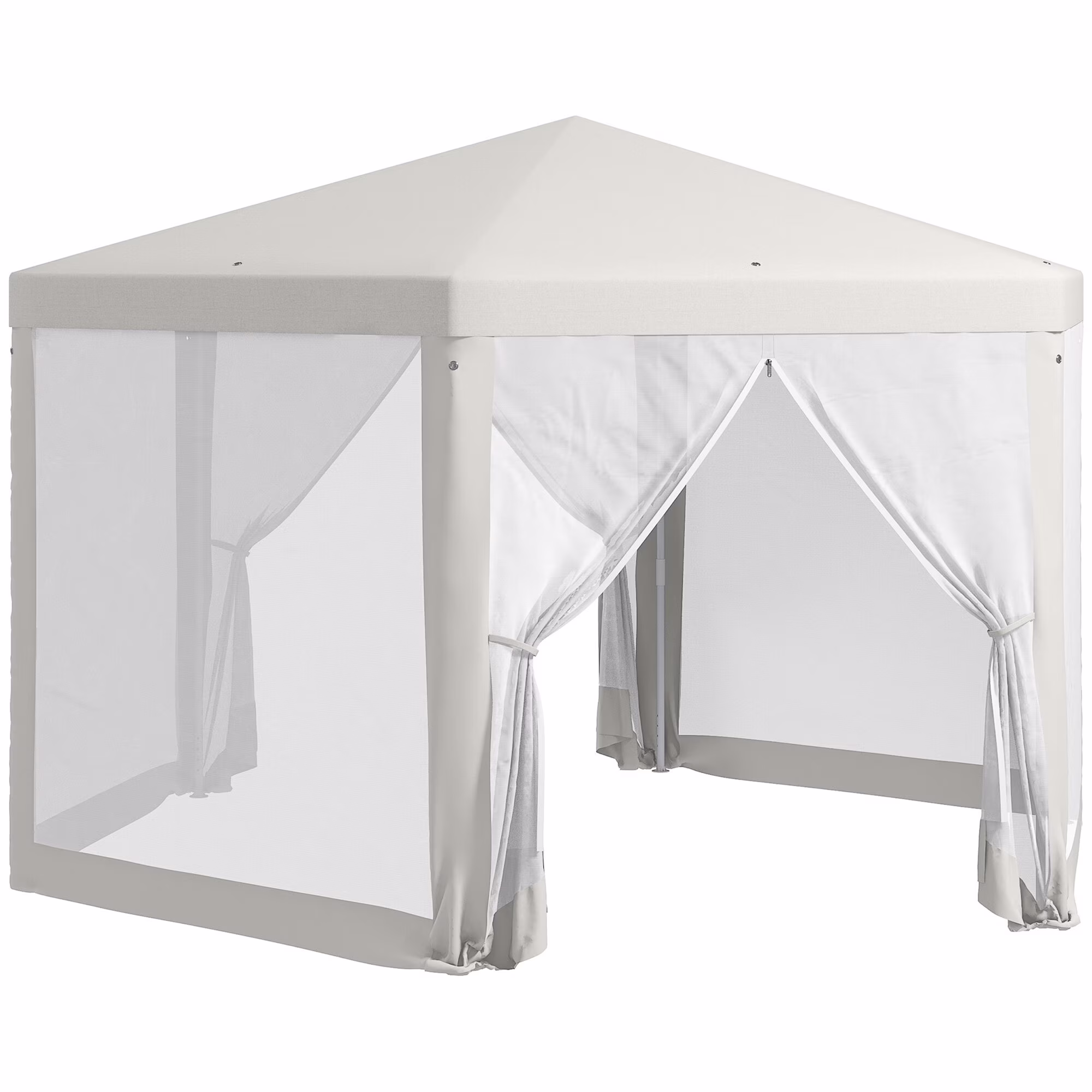 DUOSONG Outsunny 13' X 11' Outdoor Party Tent, Hexagon Sun Shade Shelter Canopy With Protective Mesh Screen Sidewalls, Ropes & Stakes, Cream White White Steel Garden & Outdoor Canopies & Gazebos