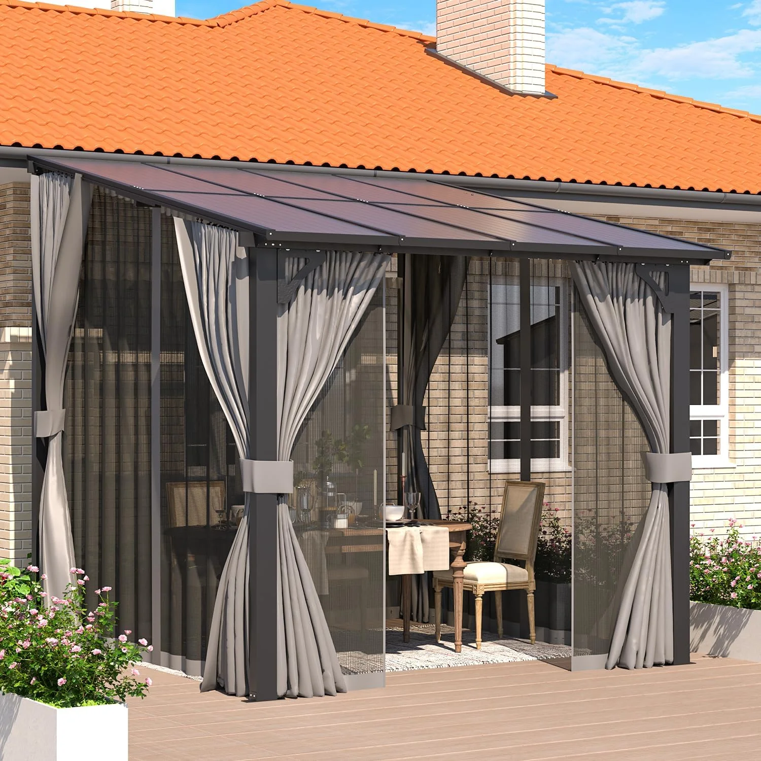 AECOJOY Outdoor Gazebo Privacy Curtains & Mosquito Netting with Zipper, Replacement Universal 4-Panel Sidewalls