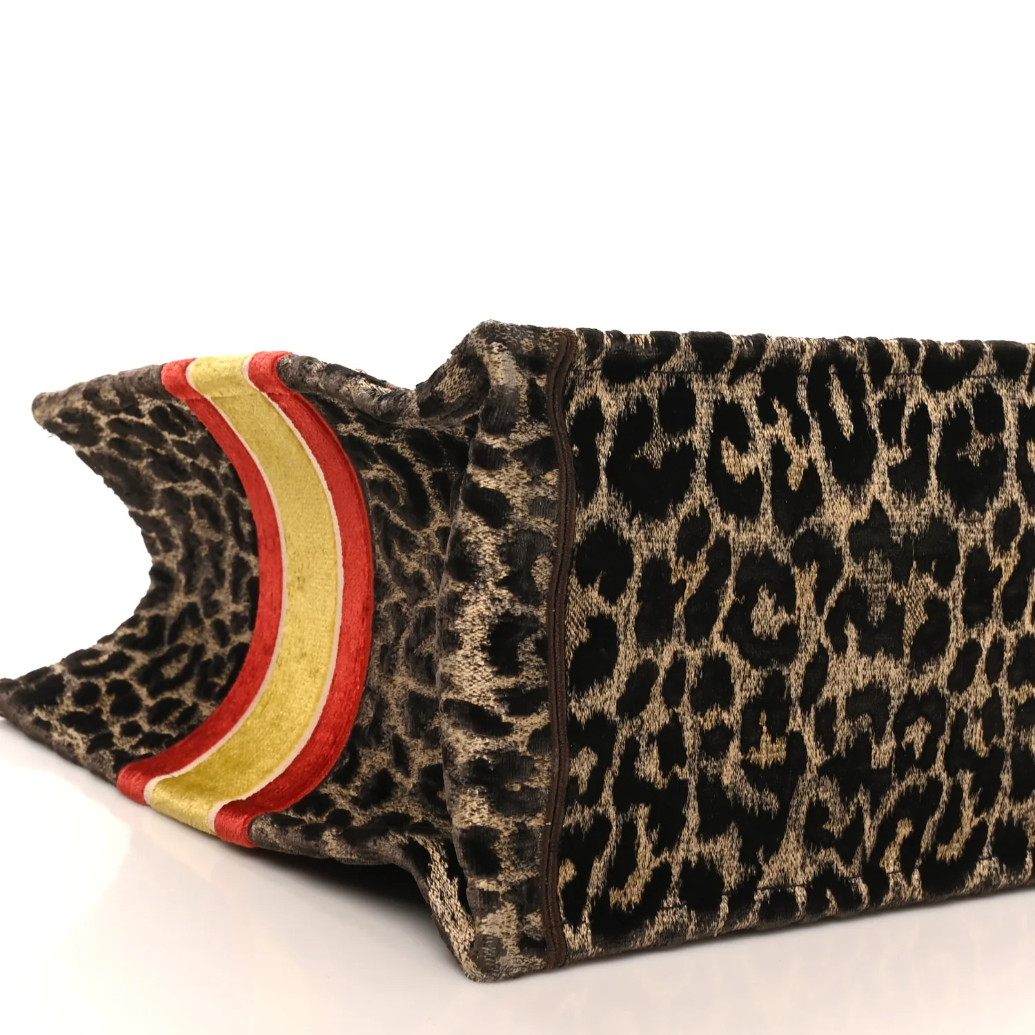 Canvas Velvet Embroidered Large Leopard Book Tote Tote Beige
