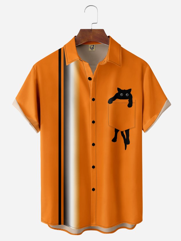 Chemise de bowling à manches courtes avec poche poitrine et dégradé Black Cat