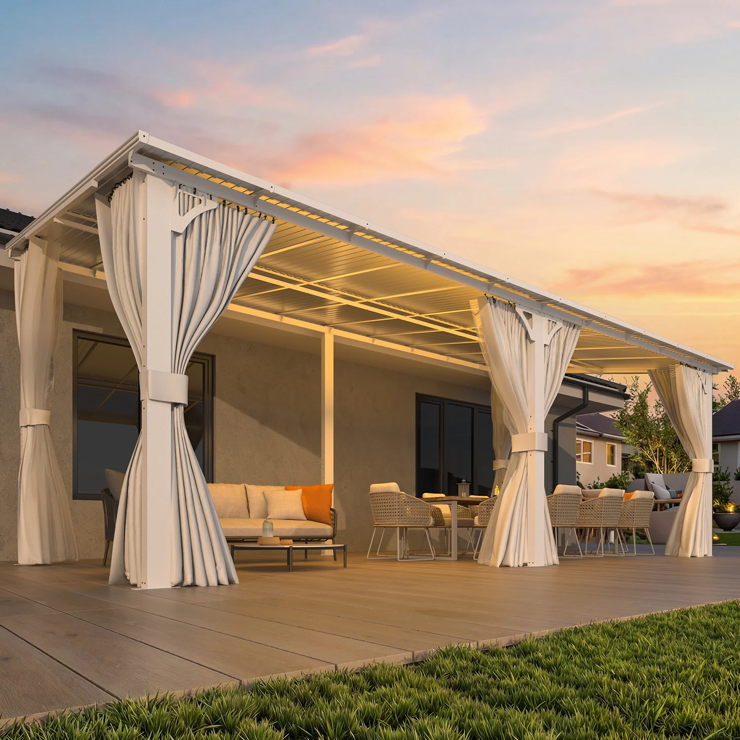AECOJOY 20'x10' Wall Gazebo with Curtains and Mosquito Netting, White
