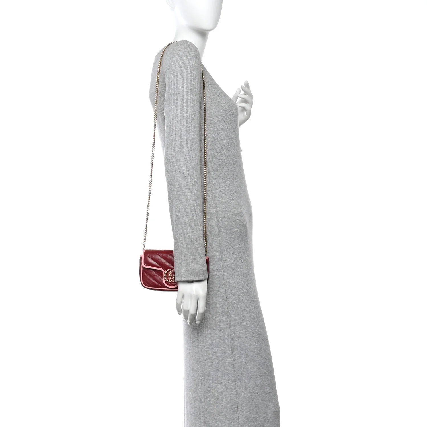 Azalea Calfskin Enamel Matelasse Diagonal Super Mini Torchon GG Marmont Shoulder Bag New Cherry Red Wild Rose