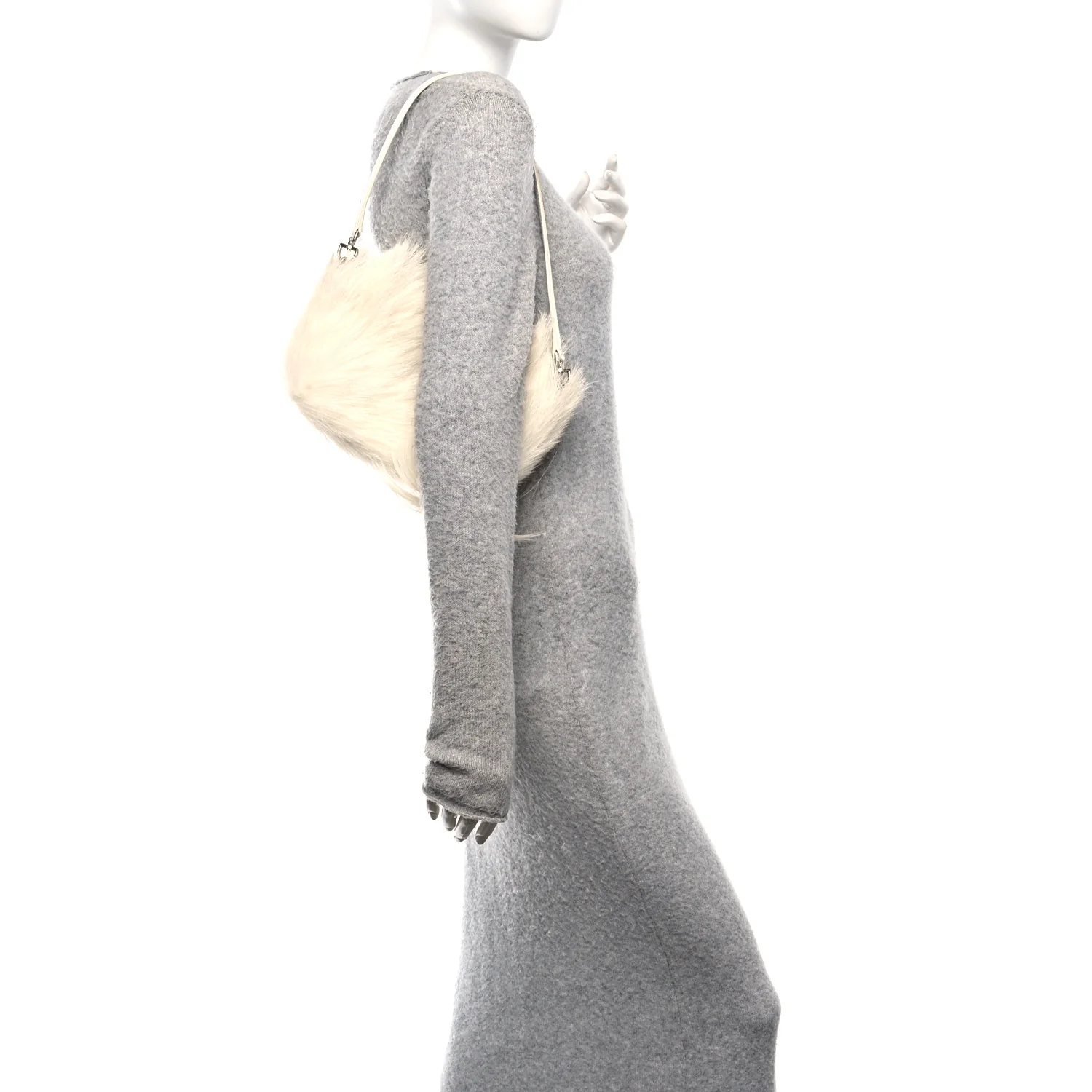 Faux Fur XS Lock Antigona Shoulder Bag White