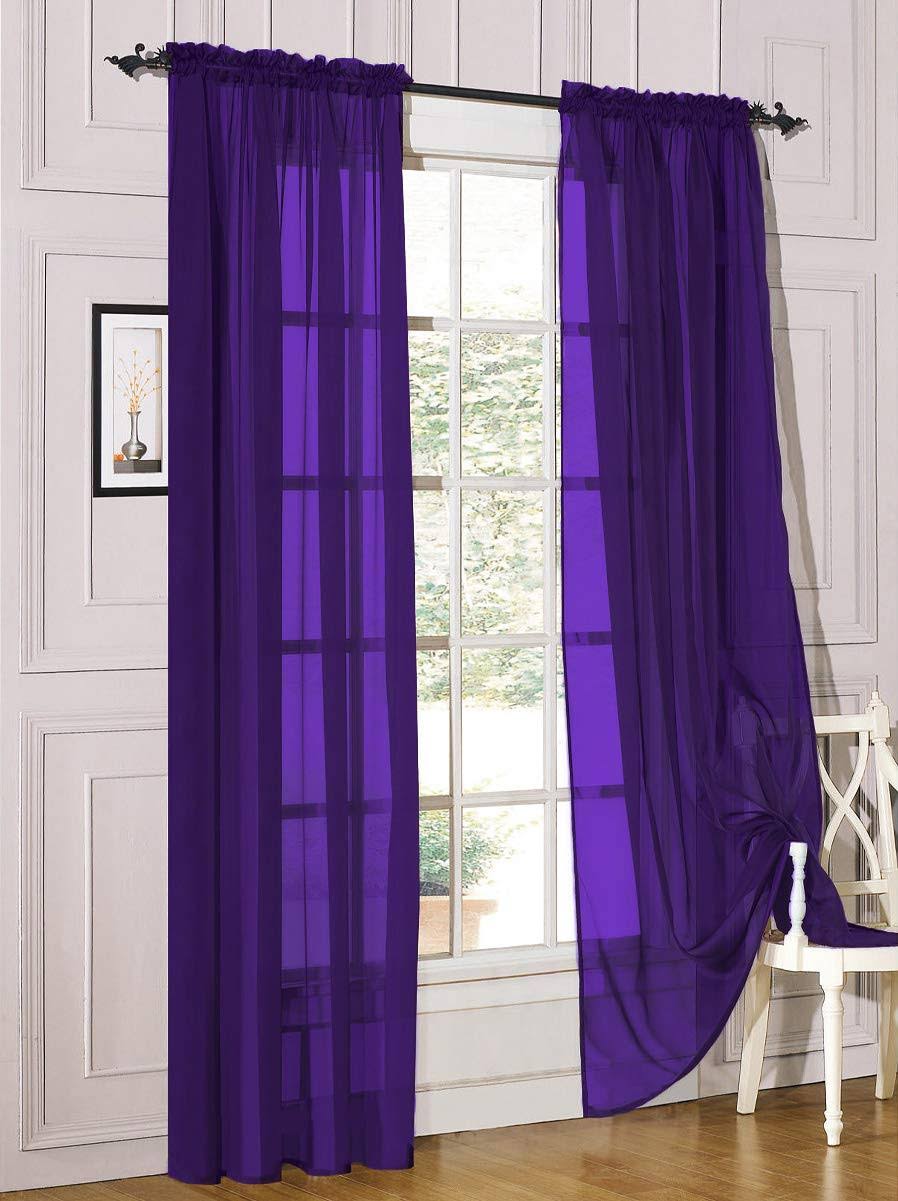 Decotex 2 Piece Sheer Voile Light Filtering Rod Pocket Window Curtain Panel Drape Set Available in A Variety of Sizes and Colors (54