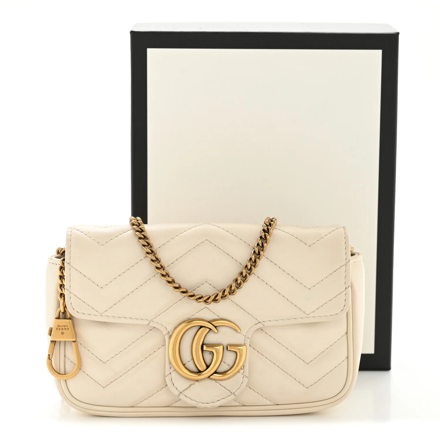Calfskin Matelasse Super Mini GG Marmont Shoulder Bag White
