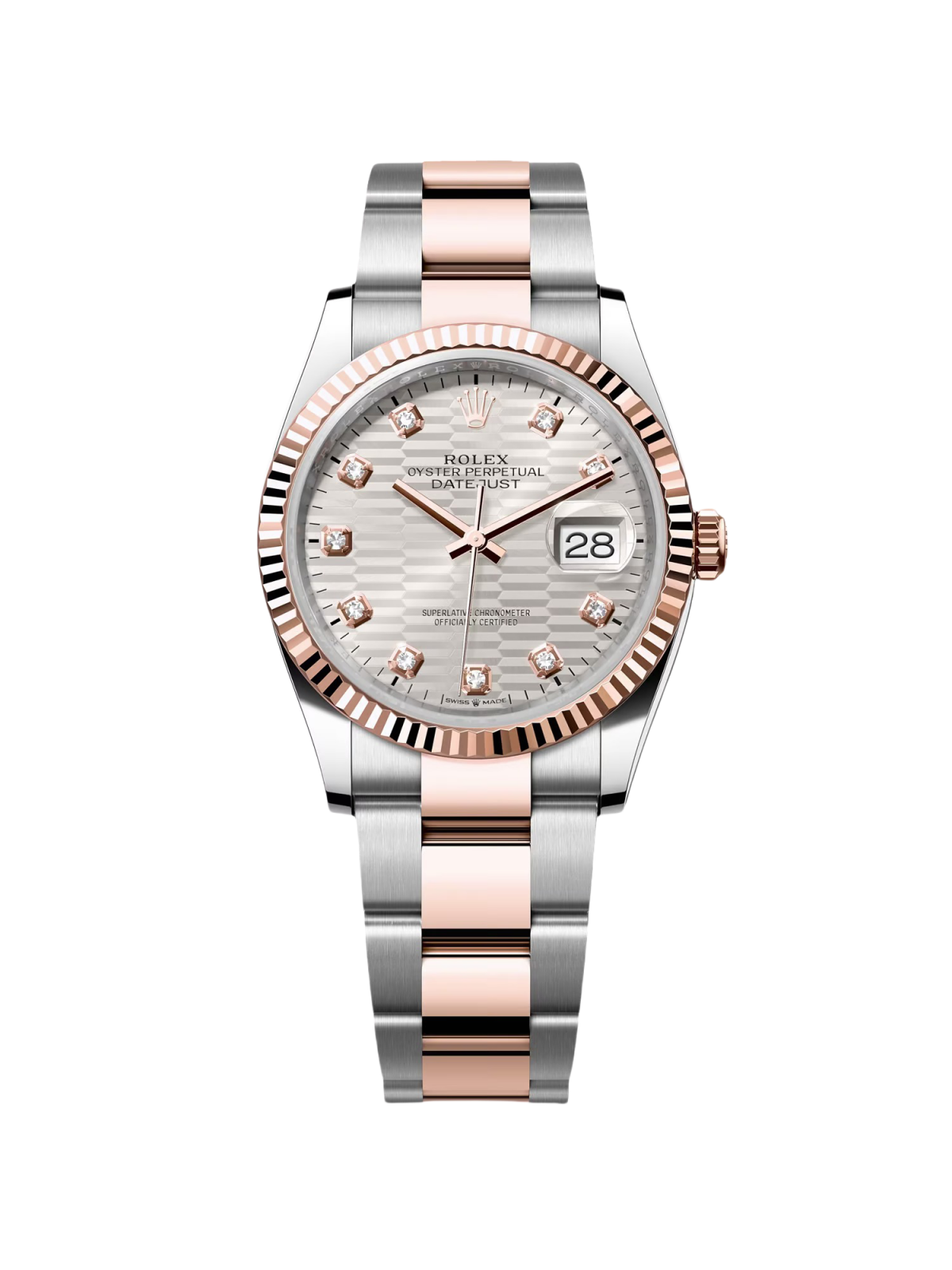 【Super Clone】RLX  Datejust 36mm 126231 Silver Fluted Motif Dial Oystersteel and Everose gold Bracelet