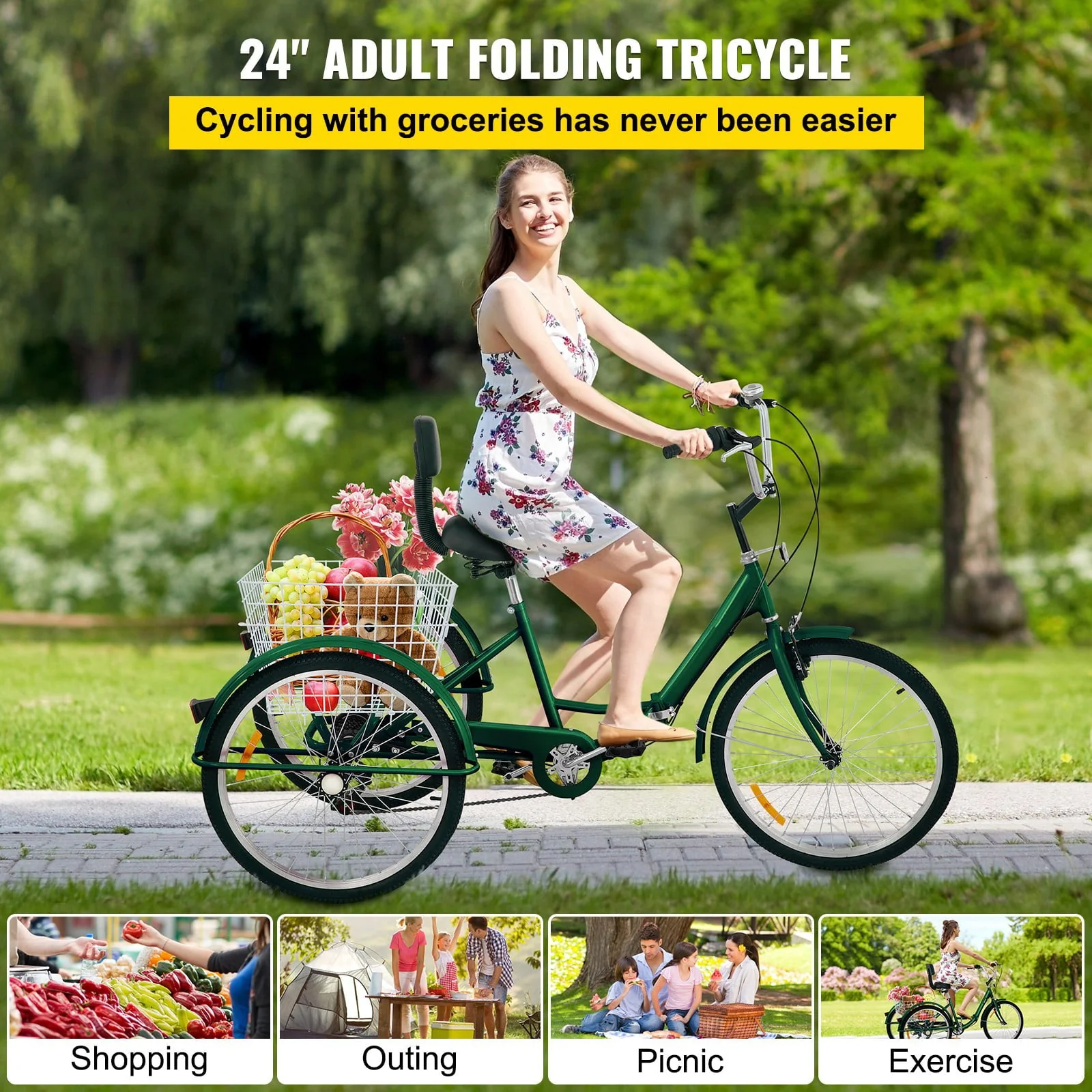 Tricycle Adult 24'' Wheels Adult Tricycle 7 - Speed 3 Wheel Bikes for Adults