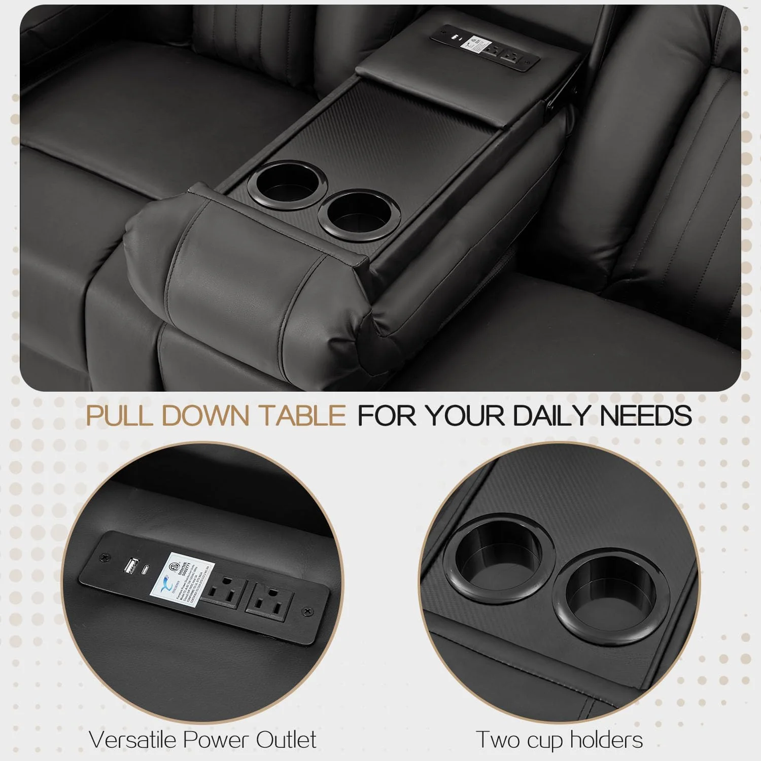 AECOJOY Recliner Loveseat with Console&Bluetooth Speakers, Manual RV Reclining Sofa, Black