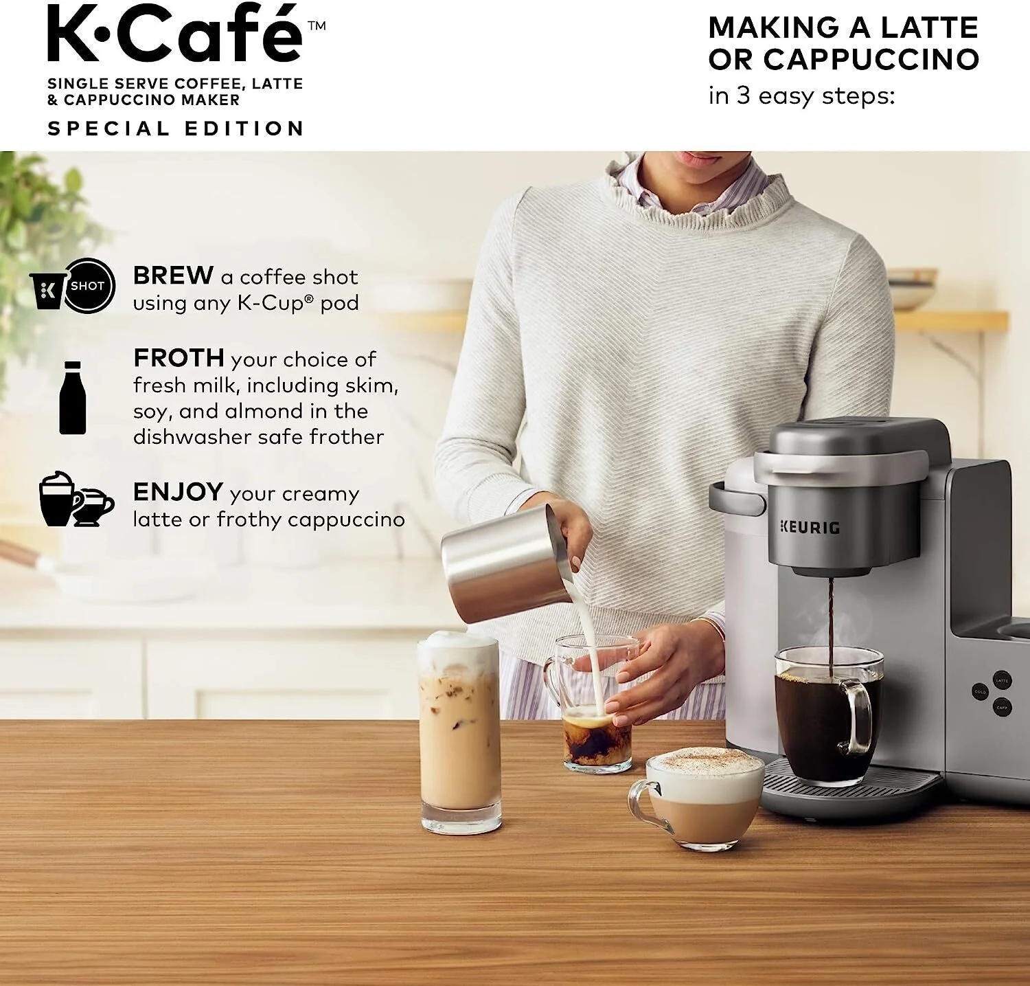 Keurig K - Cafe Special Edition Single - Serve Programmable Energy Efficient Button Controls K - Cup Pod Coffee, Latte, and Cappuccino Maker (Nickel)