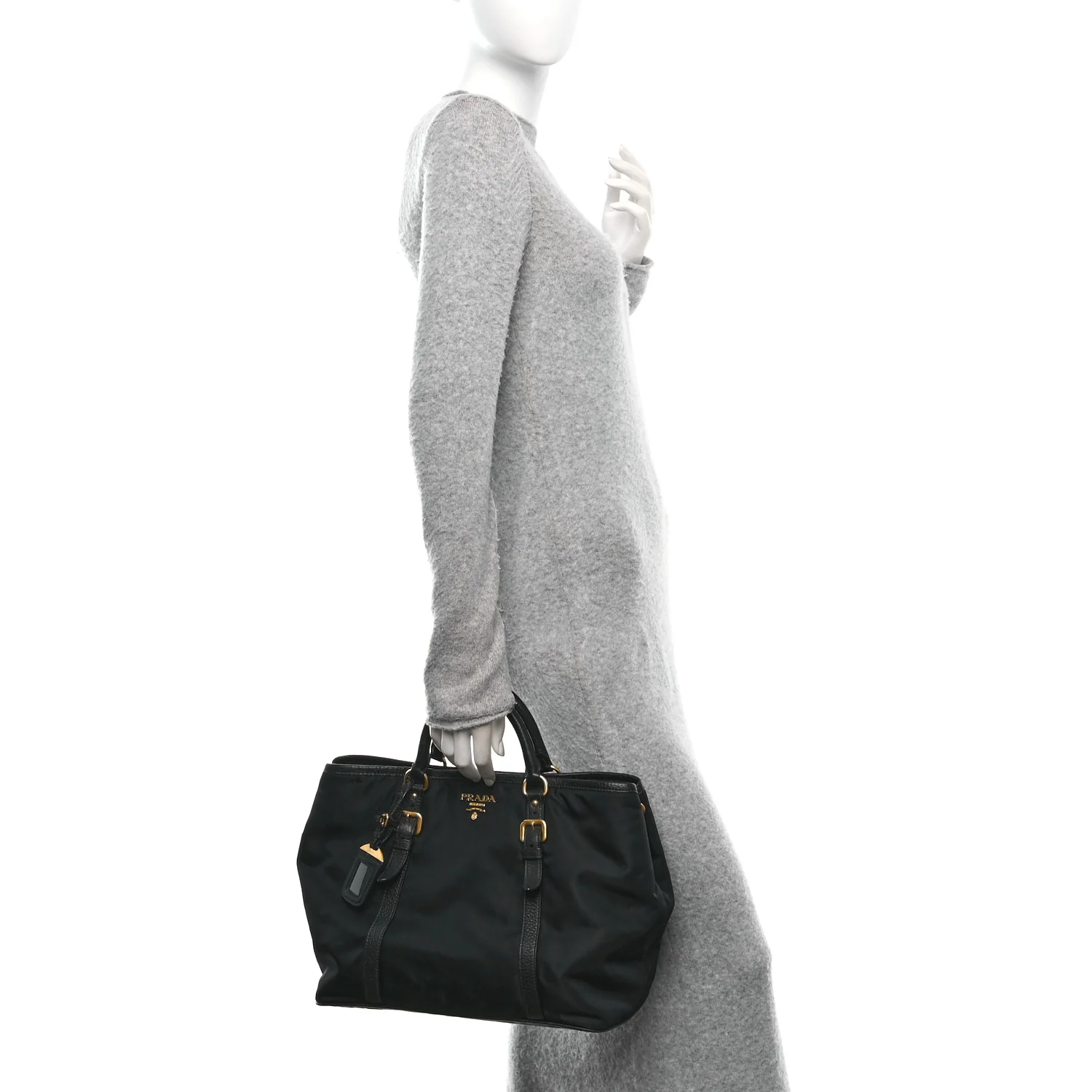 Tessuto Nylon Soft Calf Small Tote Black