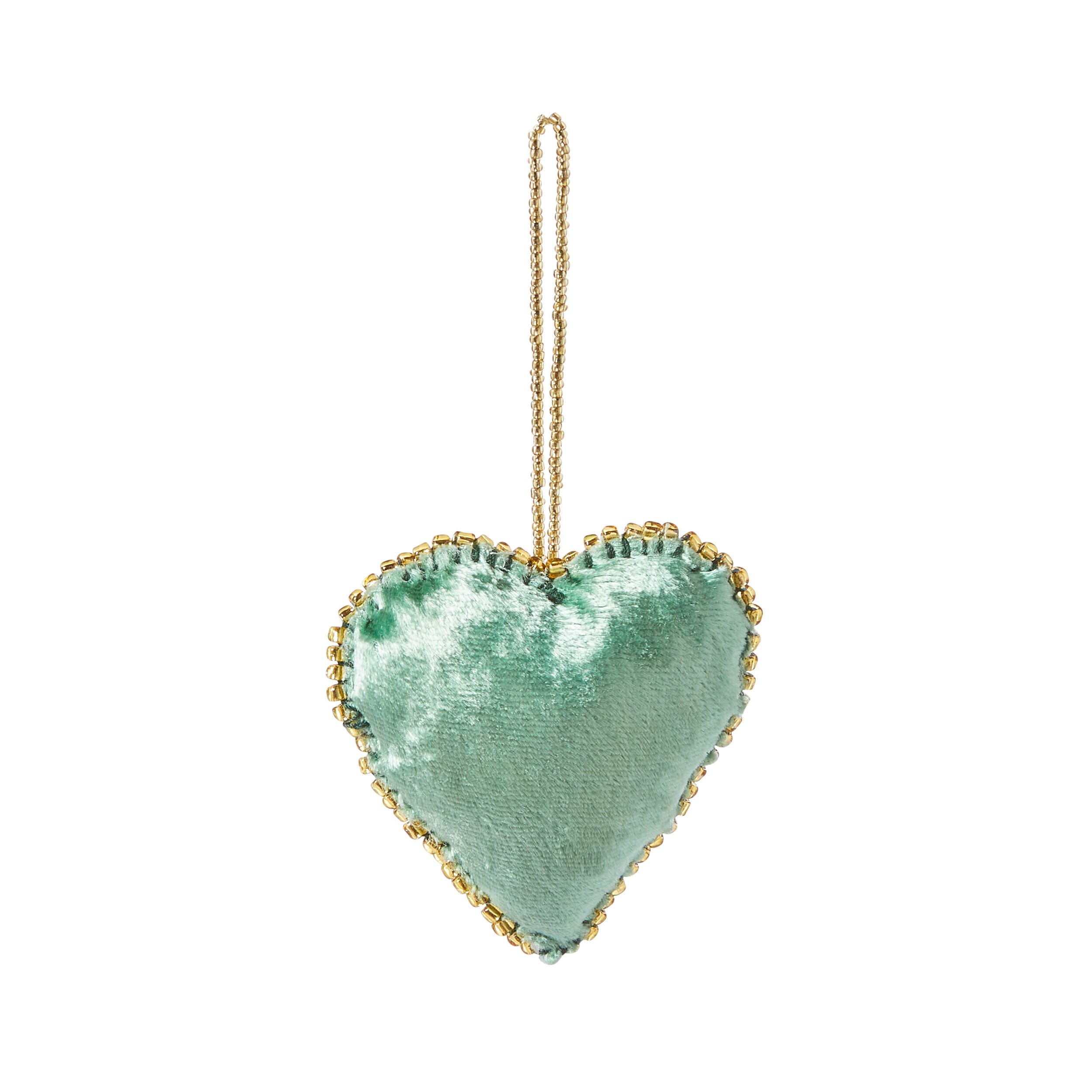 Velvet Heart Ornament Green 8cm