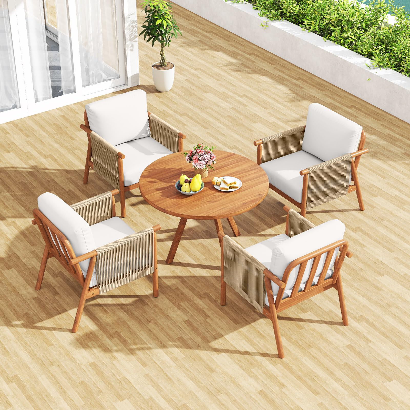 Tangkula Acacia Wood Patio Club Chair Boho Accent Chair（1/2/4）