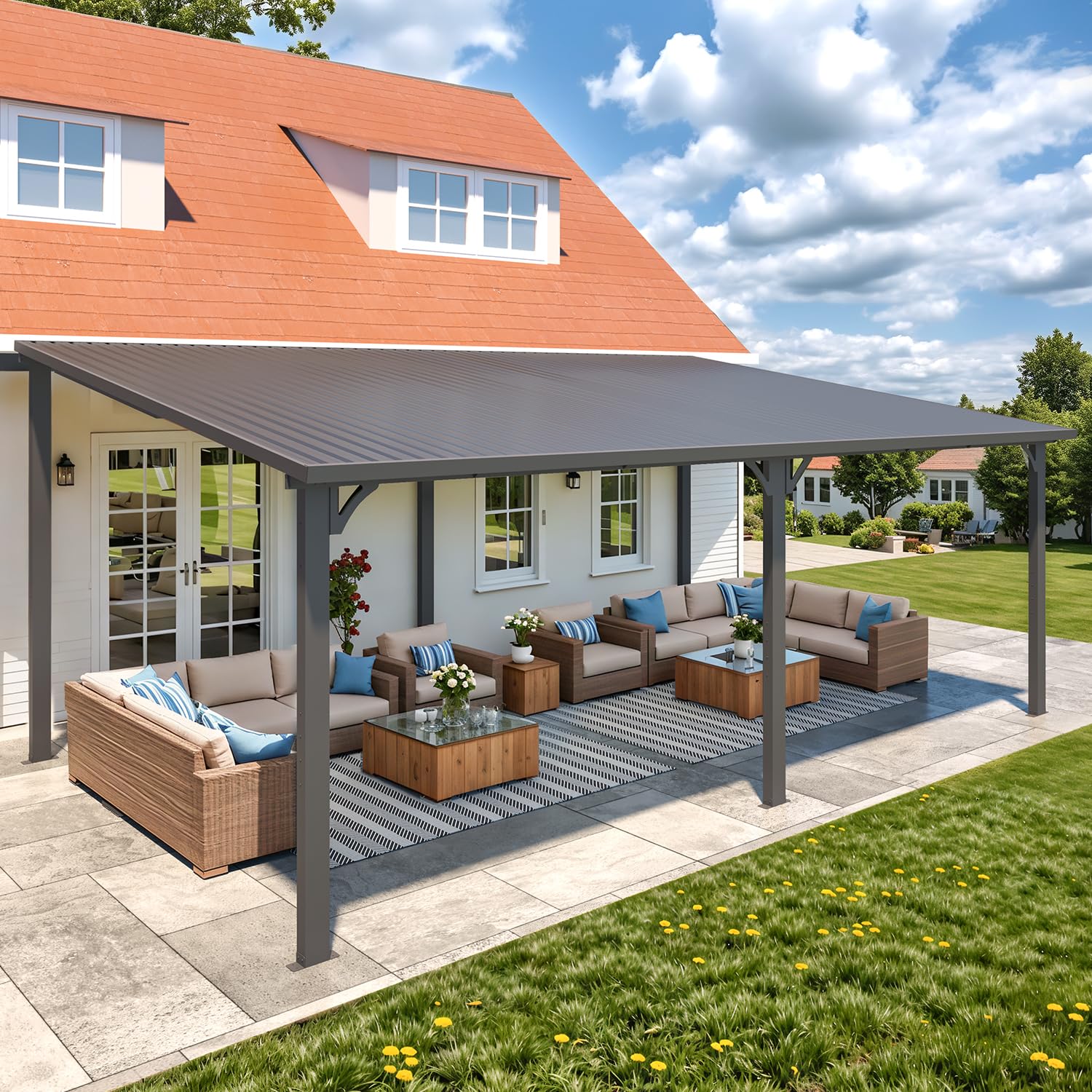 AECOJOY 20'X12' Hardtop Gazebo Outdoor Pergola Lean to Metal Pergolas