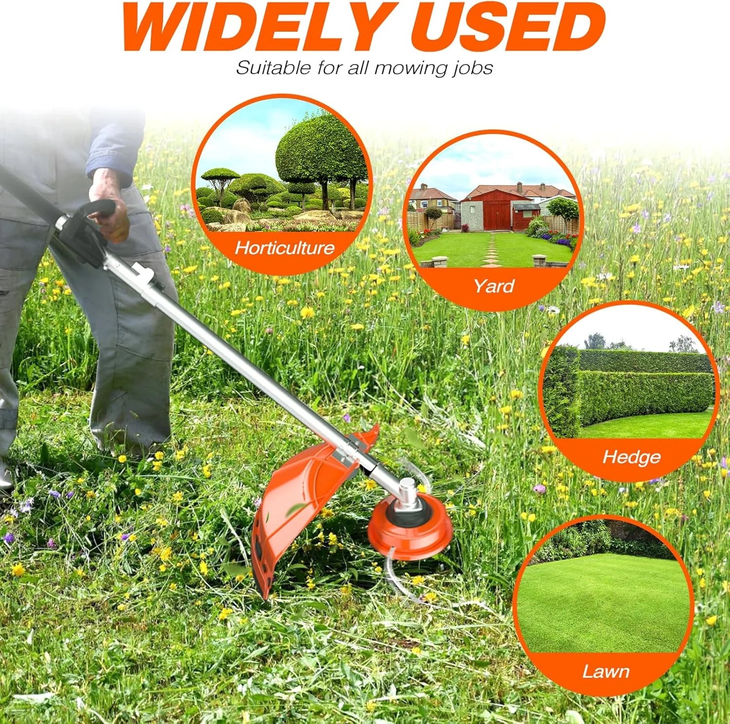 Zhixing 52CC 2-stroke 3-in-1 petrol lawn mower hedge trimmer, multifunctional garden pruning tool with weeder head + hedge blade, powerful lawn and tree trimmer, home gardening care machine