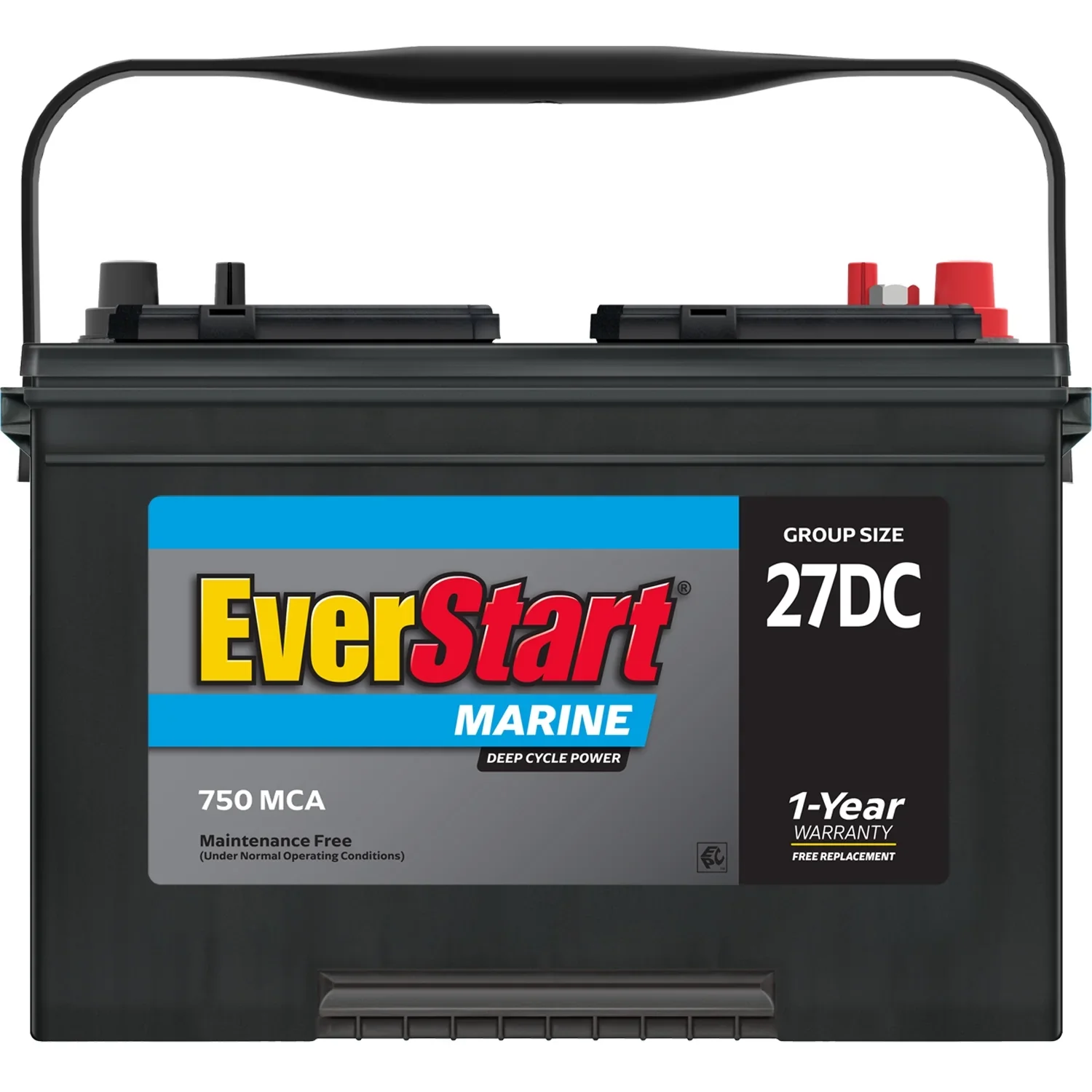 EverStart Lead Acid Marine & RV Deep Cycle Battery, Group Size 27DC 12 Volt, 750 MCA*