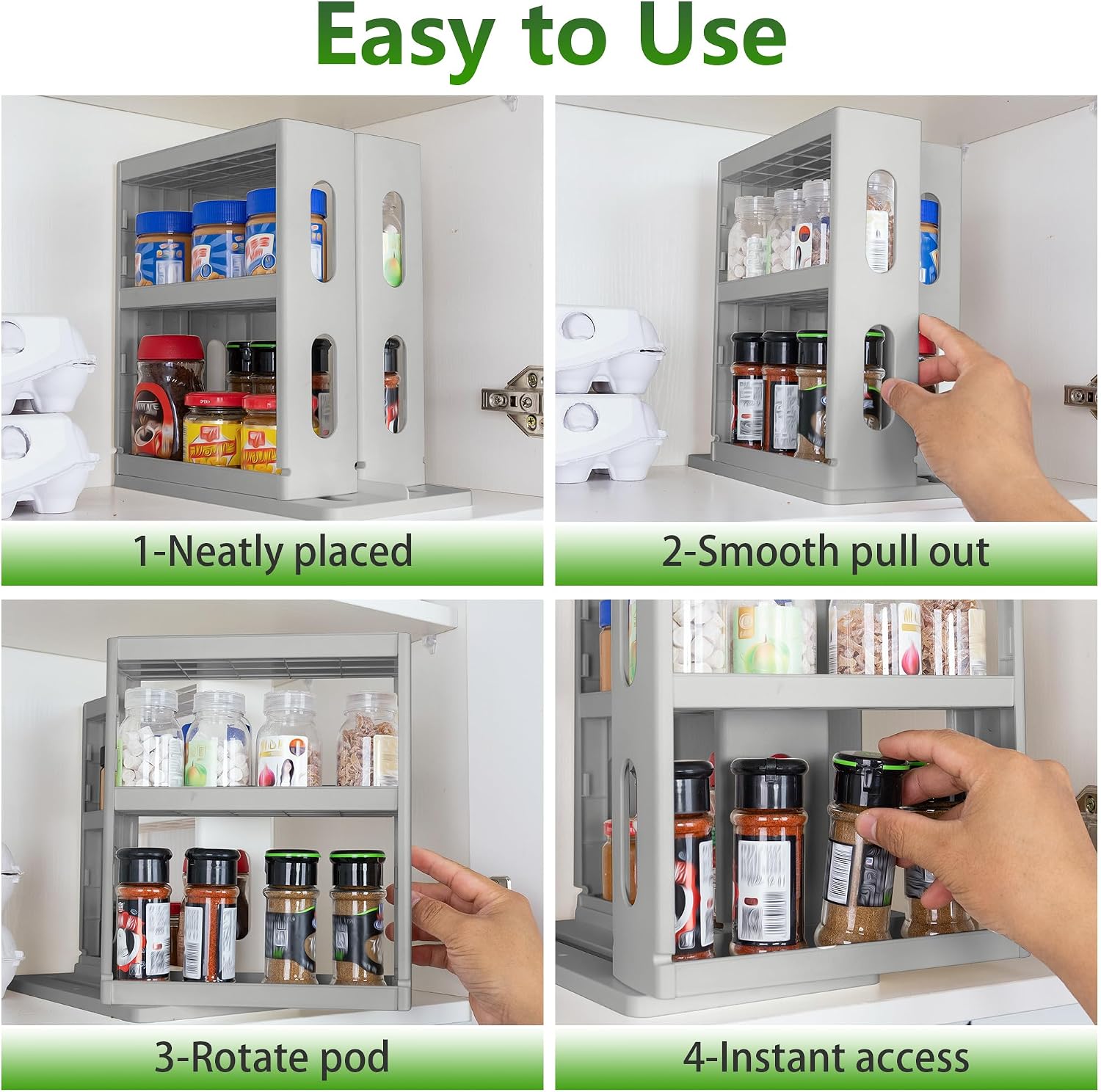 Dutiplus Spice Rack Organizer 3-tier Seasoning Holder, Pull and Rotated Storage Cabinet for Kitchen Bathroom Countertop 10.8”H x 5.8”W x 10.4”D (Advance Gray)