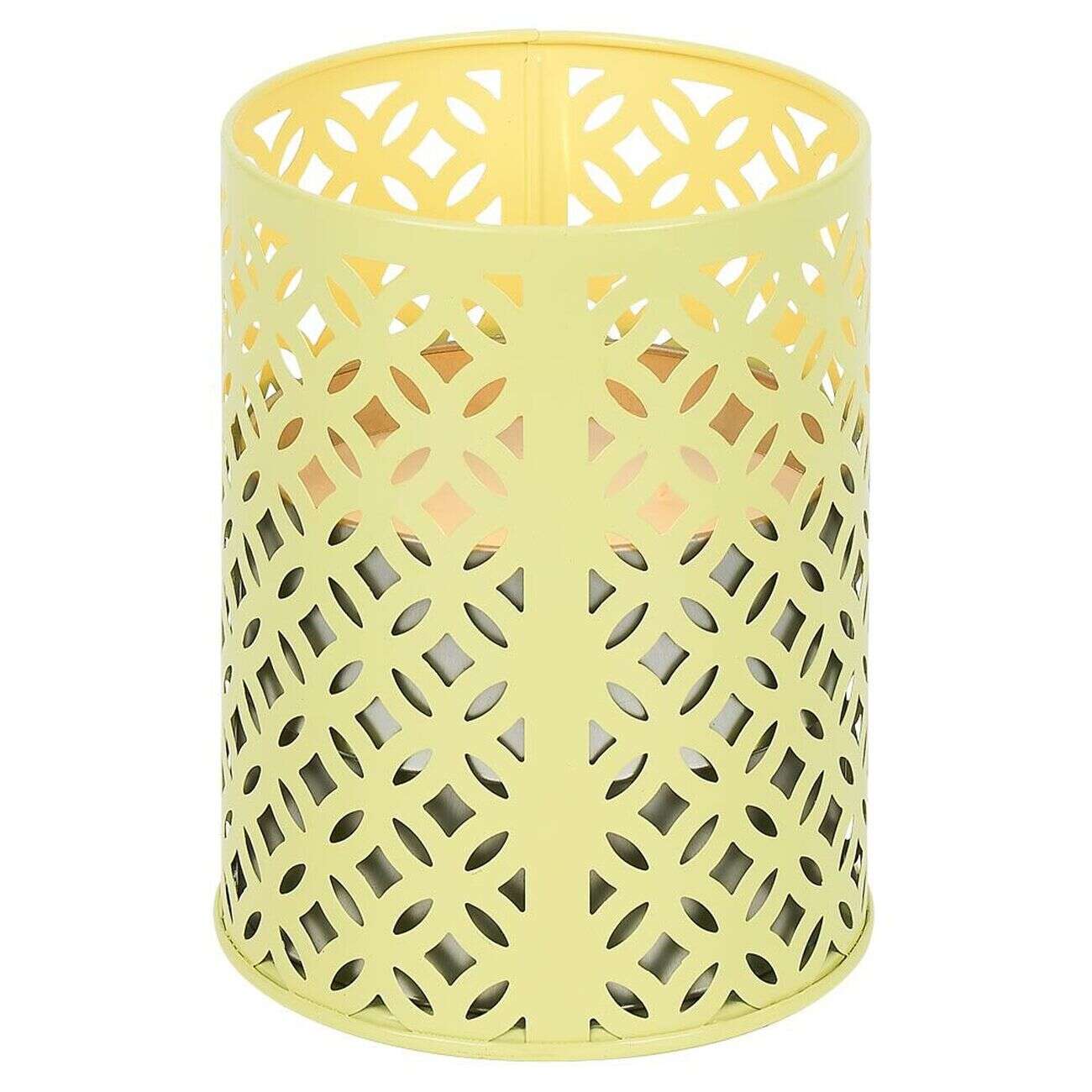 Photophore en métal jaune avec 2 bougies à la citronnelle 3 mèches 12H