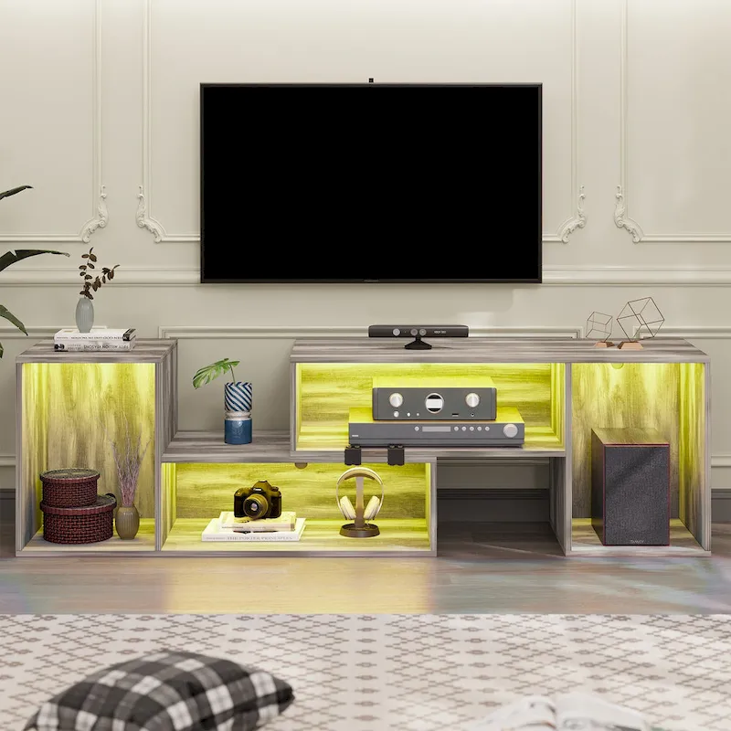 Moasis Contemporary DIY TV Stand with Adjustable Design and LED Light Strip