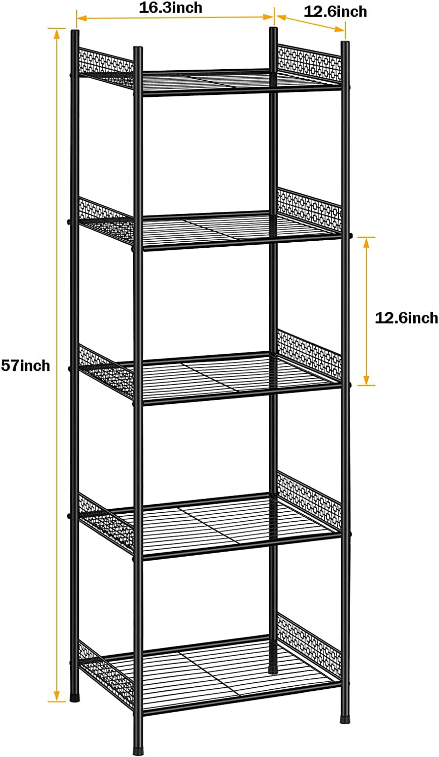 5 Tier Wire Shelving Unit Metal Storage Organizer Rack, Black, Set of 2