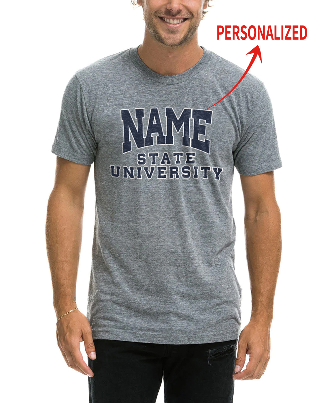 T-shirt universitaire personnalisé avec nom, 3 couleurs