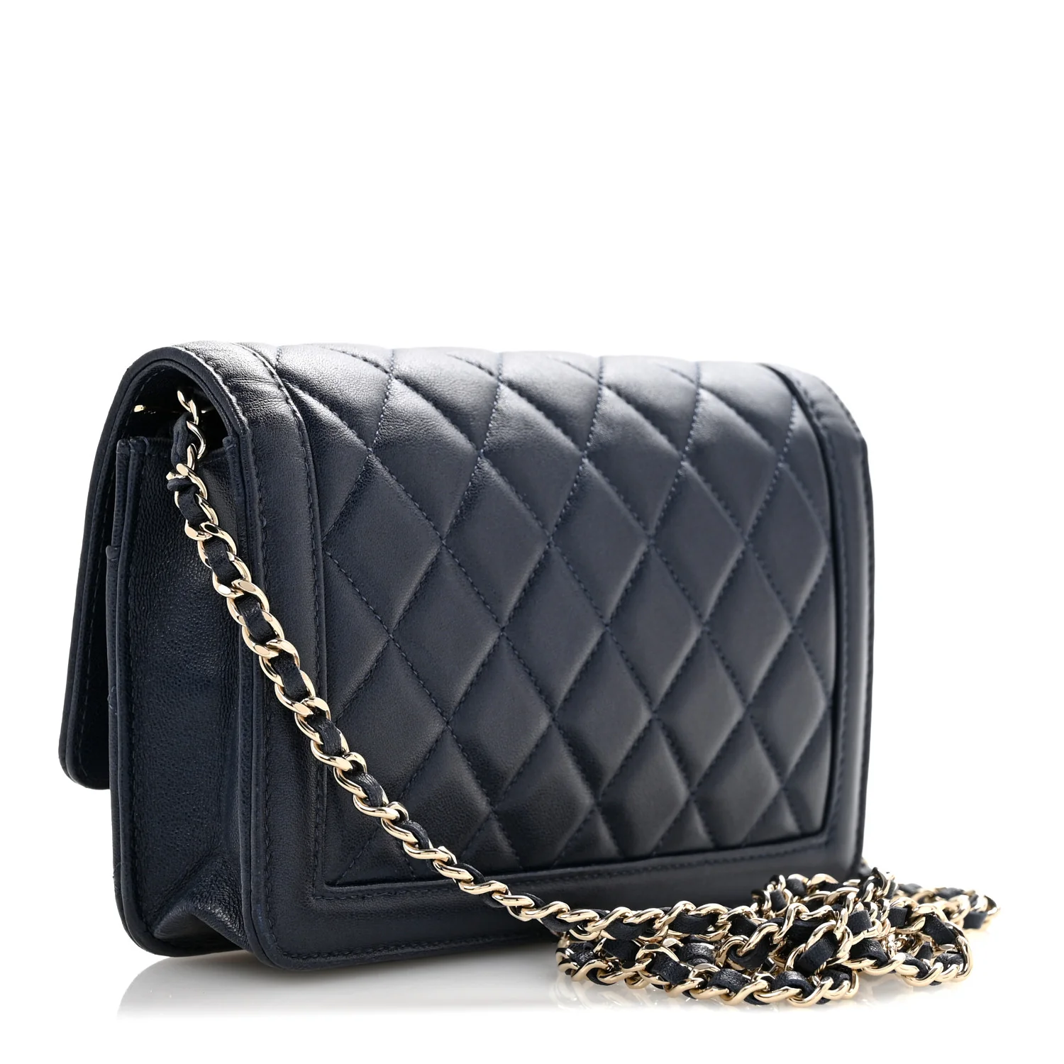 Lambskin Quilted Hold The Line Wallet On Chain WOC Dark Blue