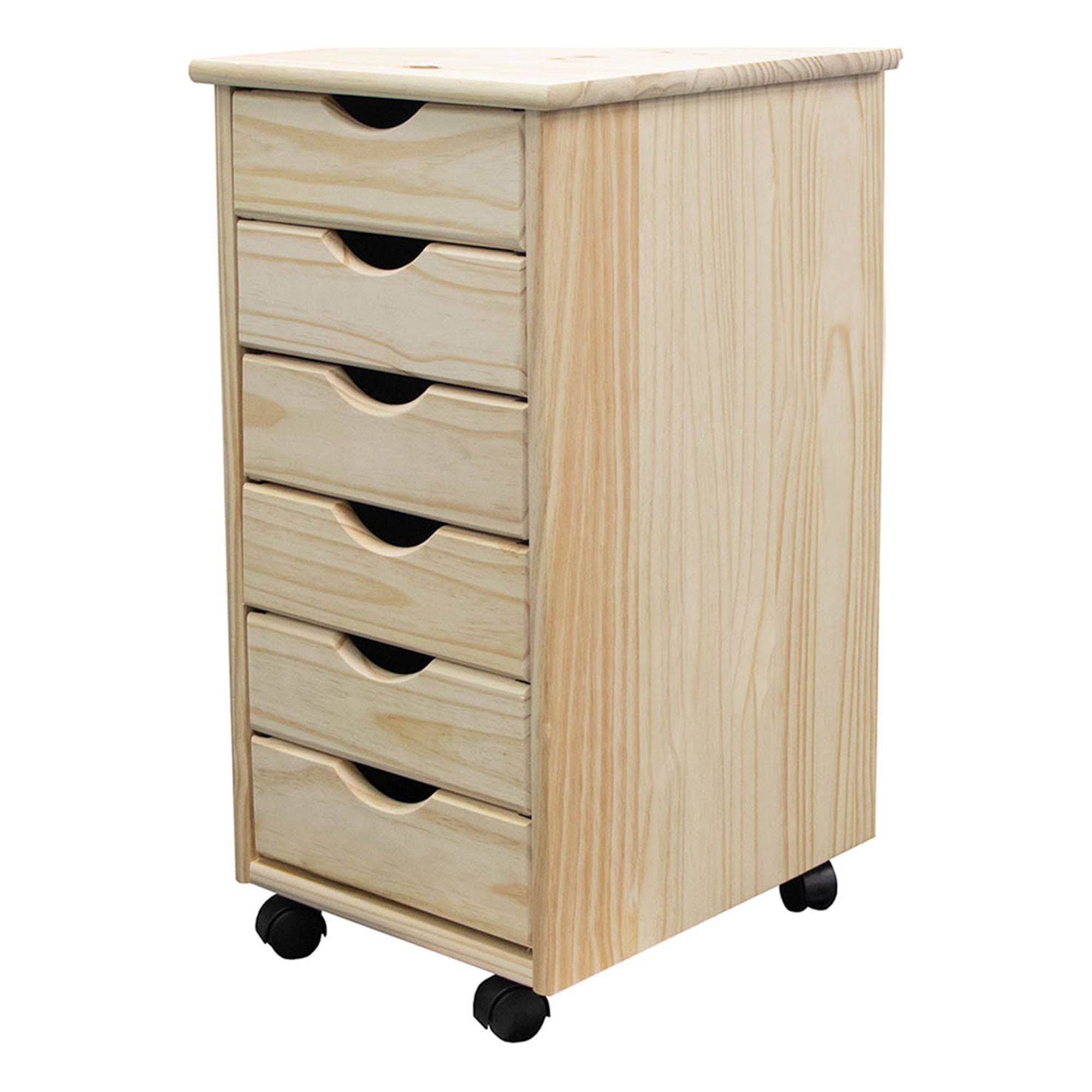 Adeptus 6-Drawer Solid Wood Roll Cart - Unfinished