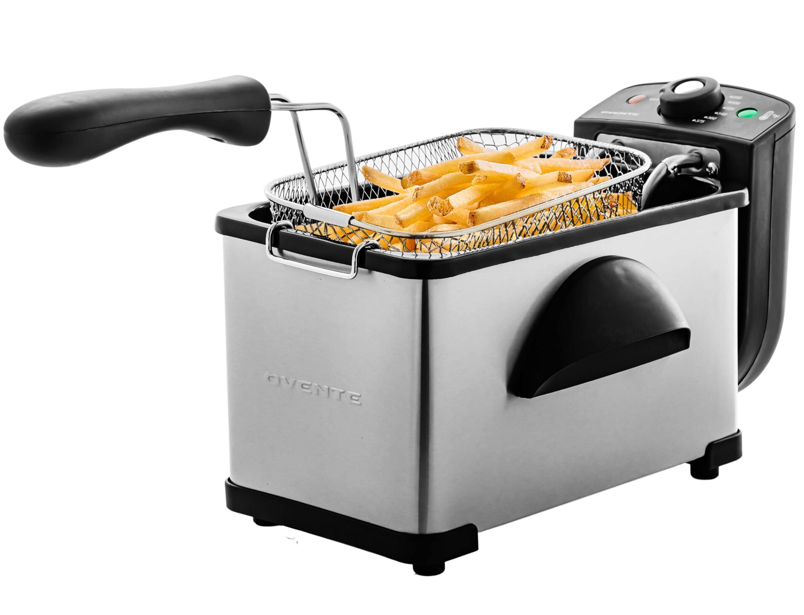 Ovente Electric Deep Fryer 2 Liter, 1500W with Viewing Window, Adjustable Temperature Knob and Removable Stainless Steel Frying Basket, Perfect for