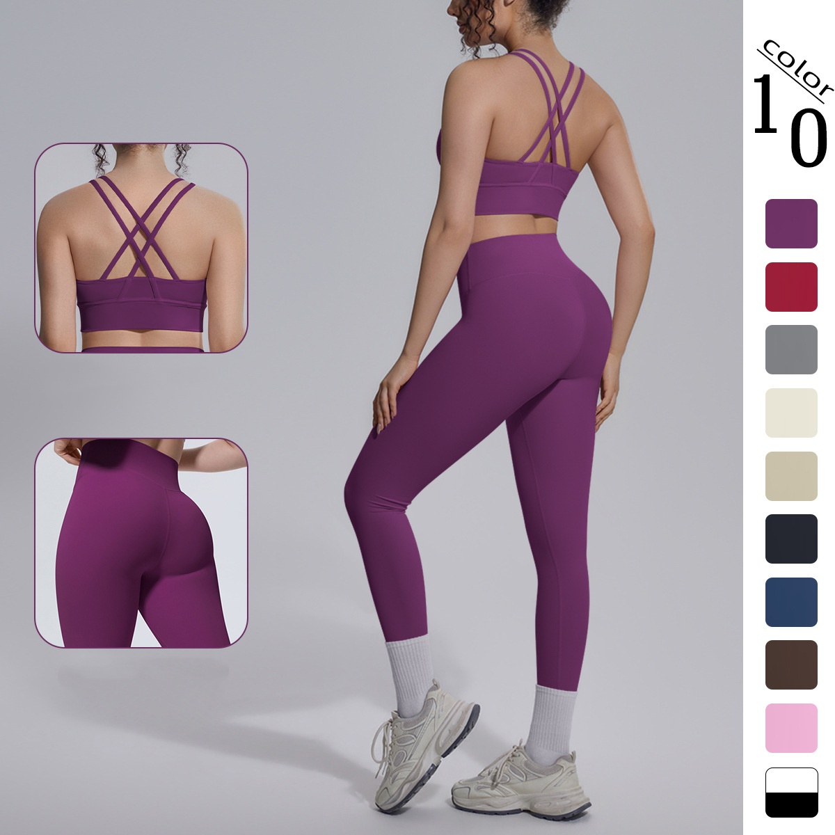 Cross-back form-fitting nude-feel sports yoga outfit set