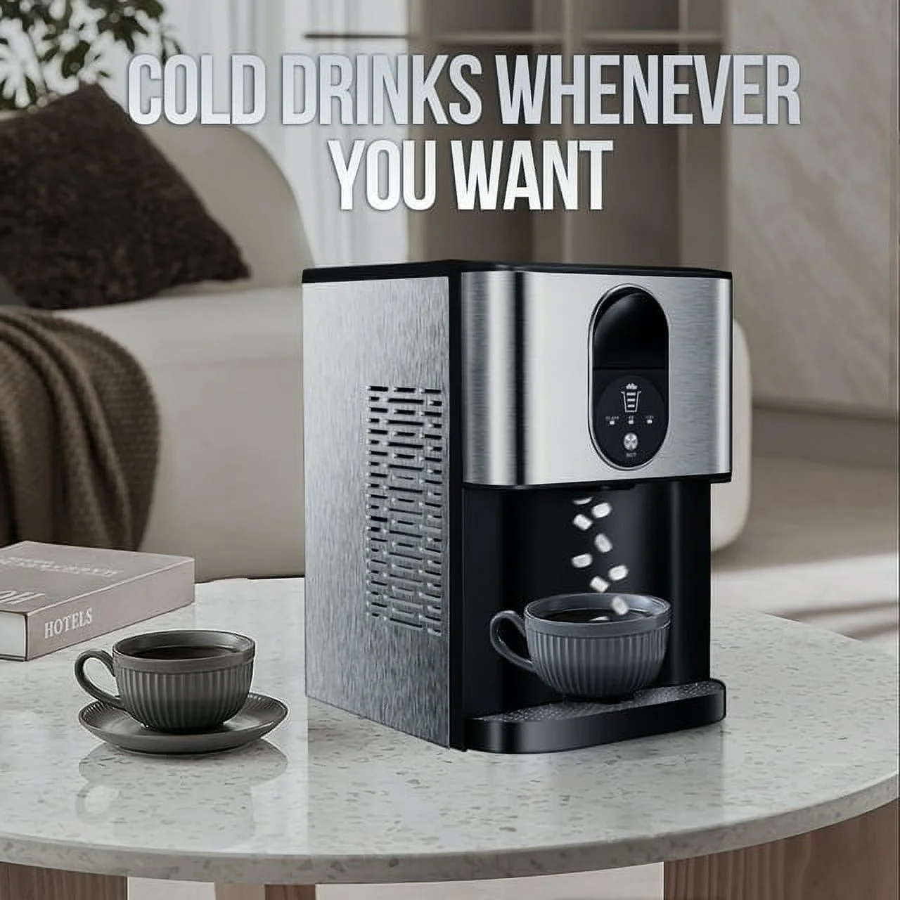 Auseo Soft Chewable Nugget Ice Maker Countertop, 44 lb /24H, Self - Cleaning, One - Button Operation, Home/Kitchen/Office/Party, Silver