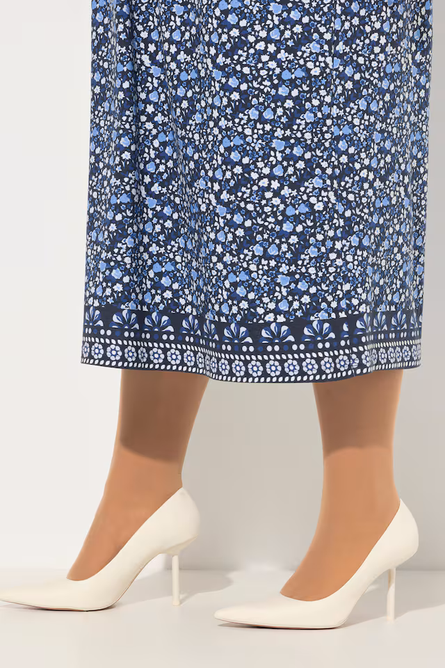 Floral Square Neck Long Sleeve Matte Jersey Dress