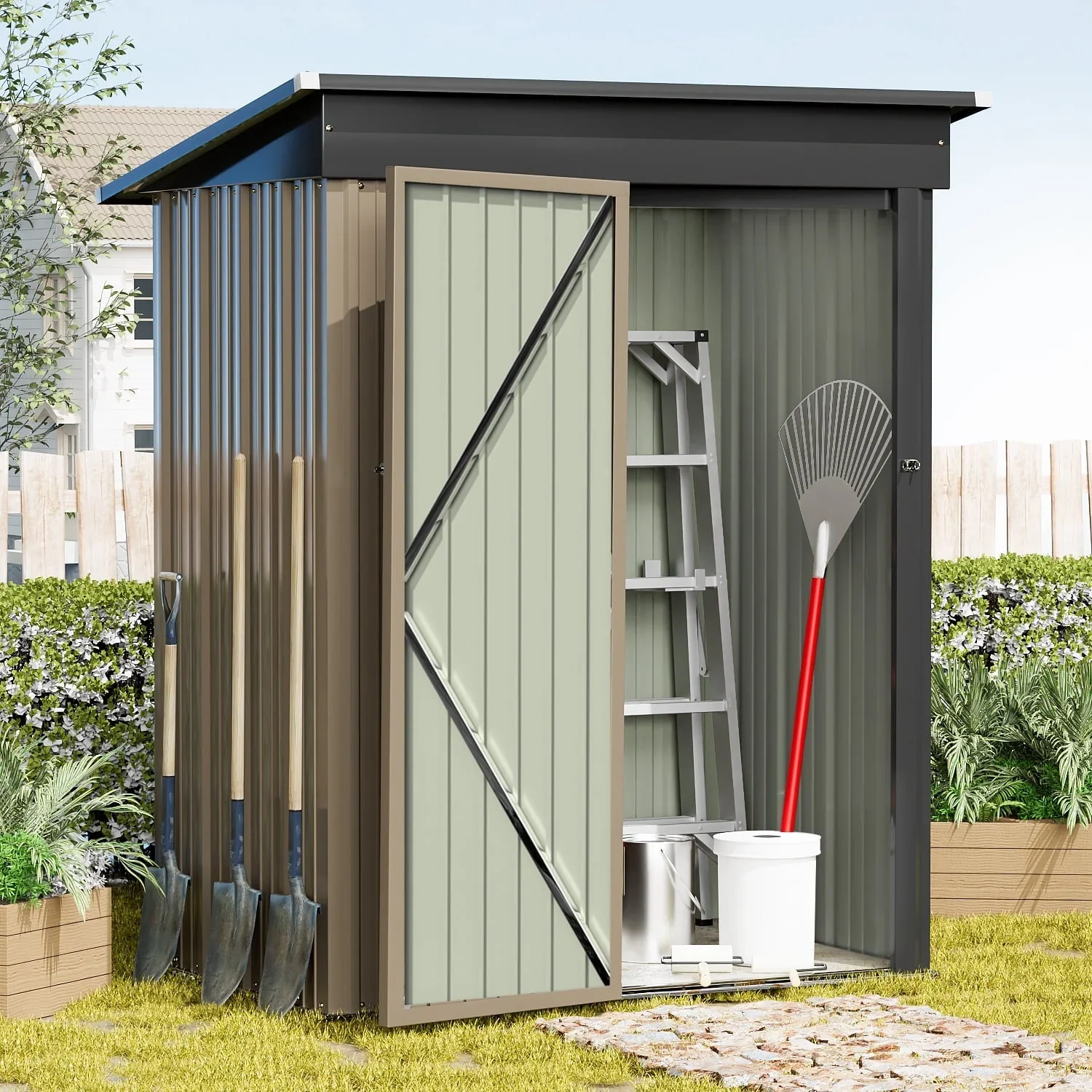 Devoko 5×3 ft.Patio Metal Shed, Lockable Garden Shed for Outdoor Backyard Patio Storage