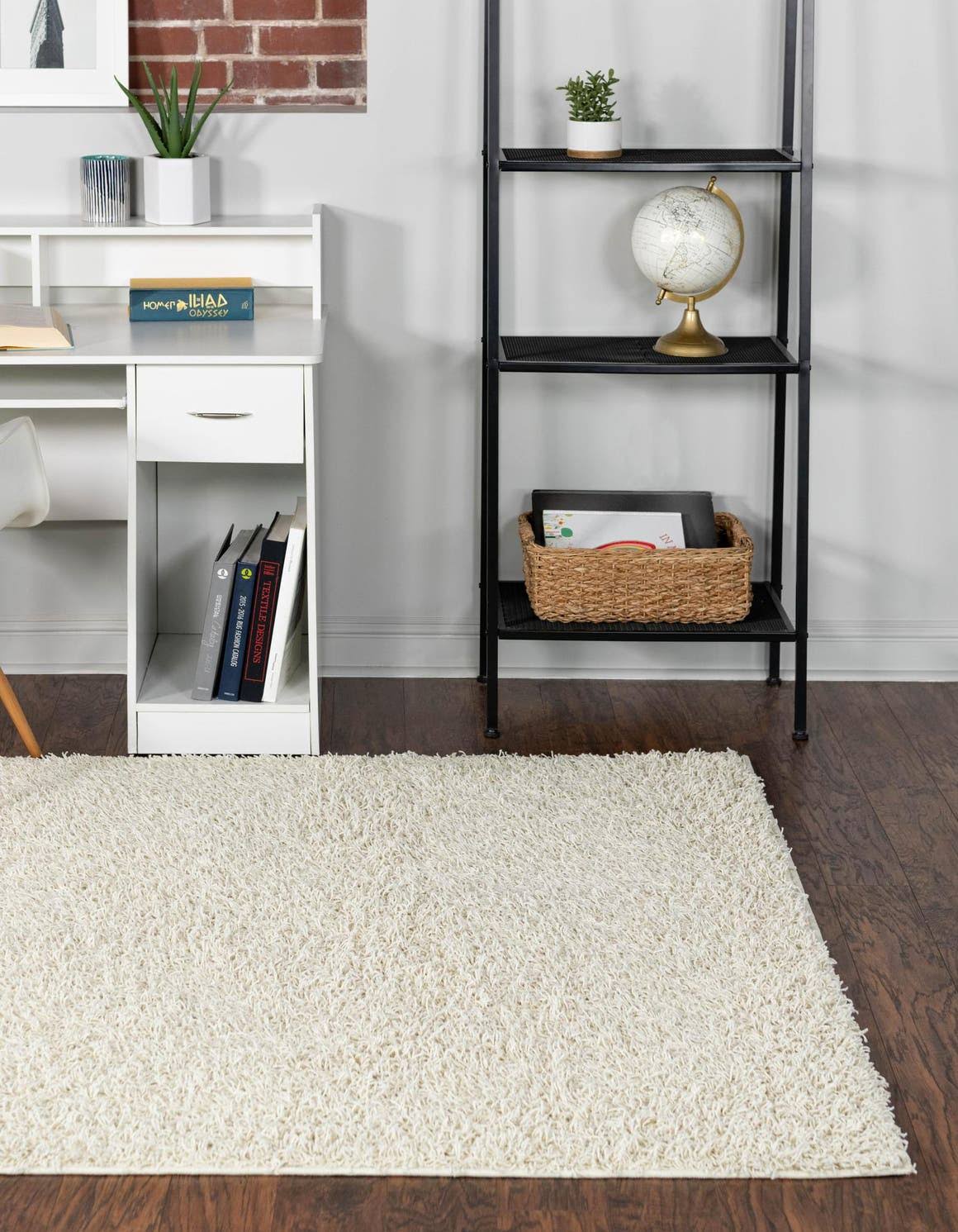 Unique Loom Comfort Solid Shag 4x6 Pure Ivory Area Rug