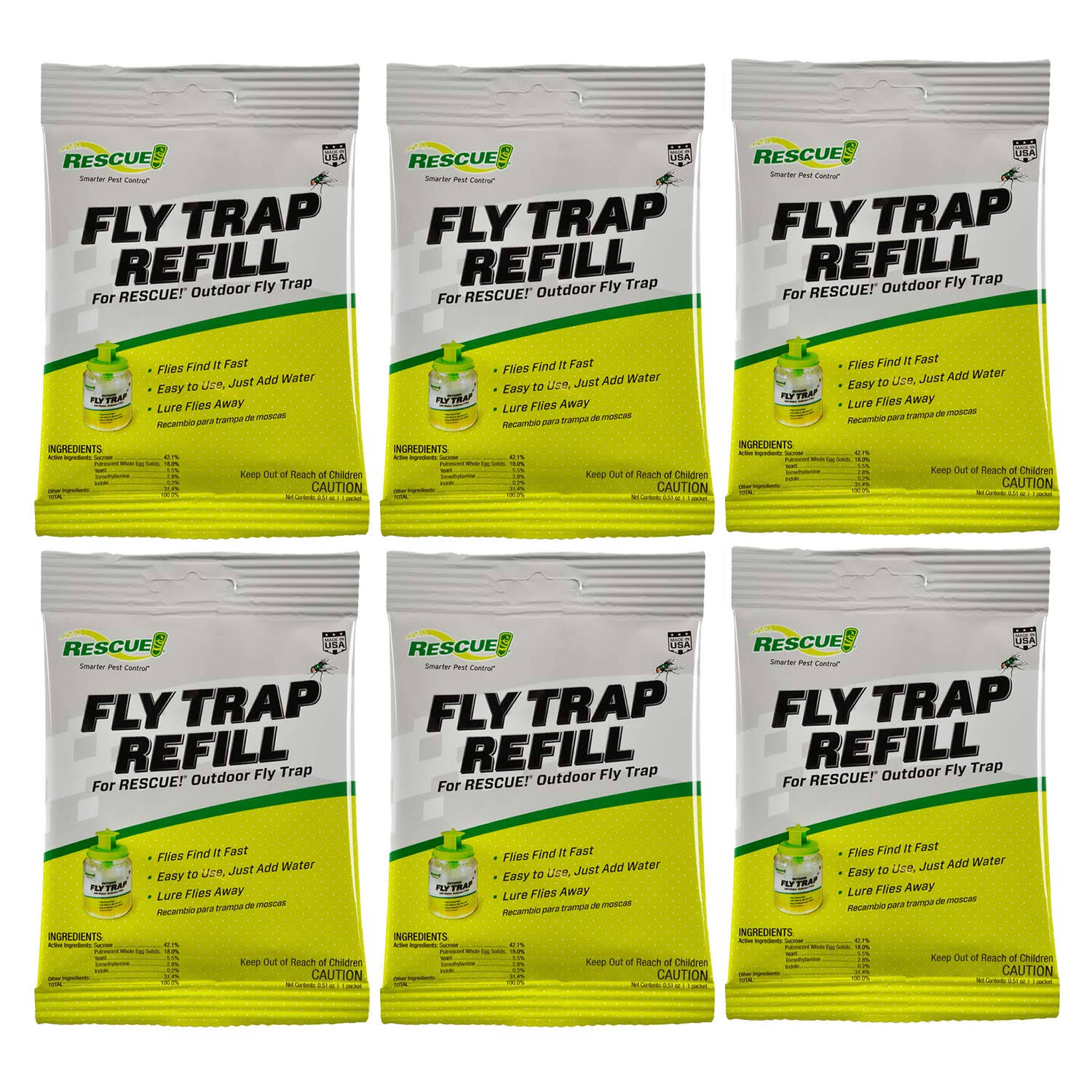 Rescue! Reusable Fly Trap Refill ÿ Outdoor Use - 6 Pack