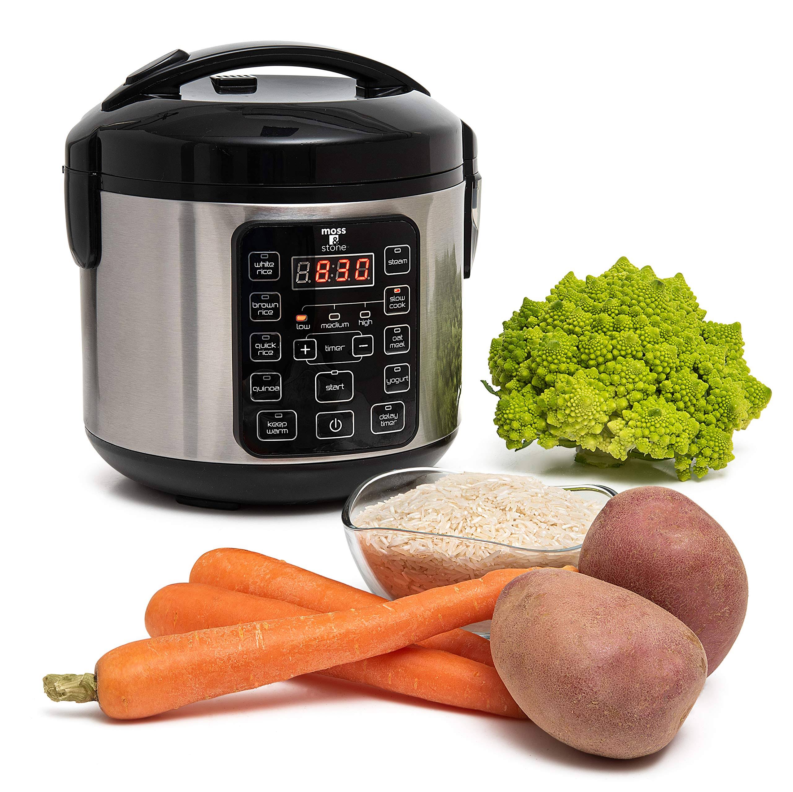Moss & Stone Small Electric Digital Multicooker/Rice Cooker with Steamer - 4-8 Cup, Silver
