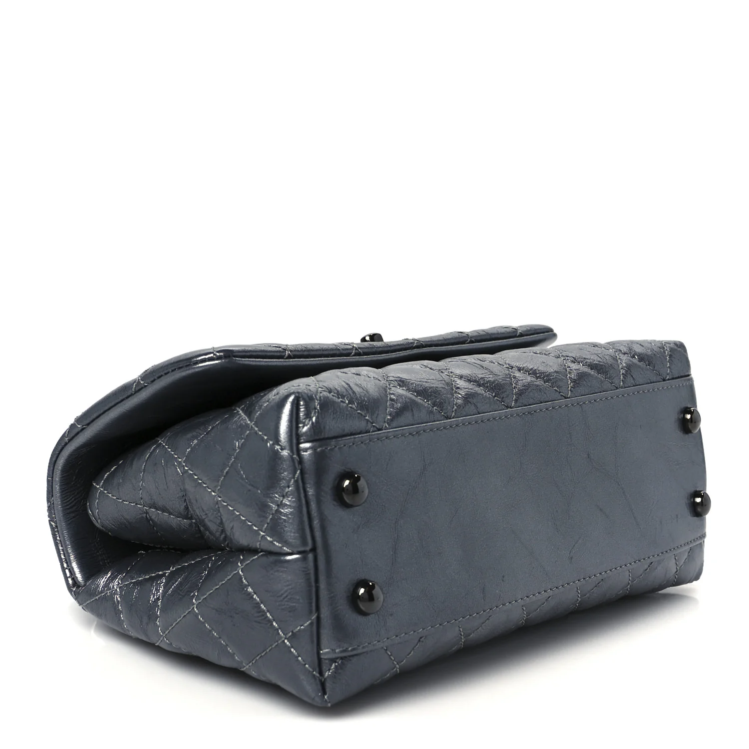 Metallic Aged Calfskin Quilted Mini Coco Handle Flap Charcoal