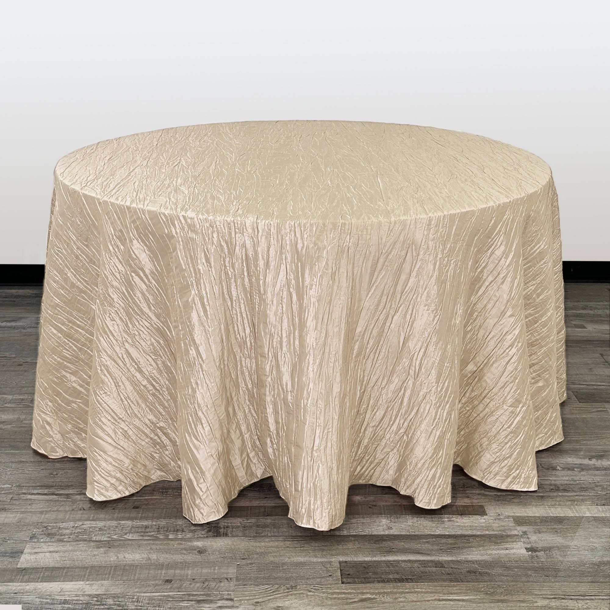 Your Chair Covers - 120 inch Round Crinkle Taffeta Tablecloth Champagne, Beige