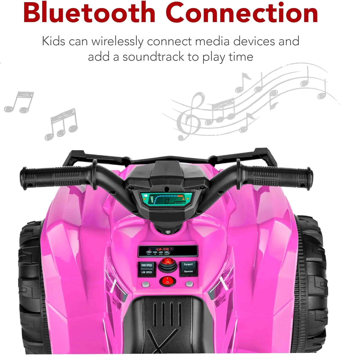Quad électrique 12 V pour enfants Best Choice Products, véhicule tout-terrain à 4 roues avec audio Bluetooth, vitesse maximale de 3,9 km/h, pneus à crampons, phares LED et radio.
