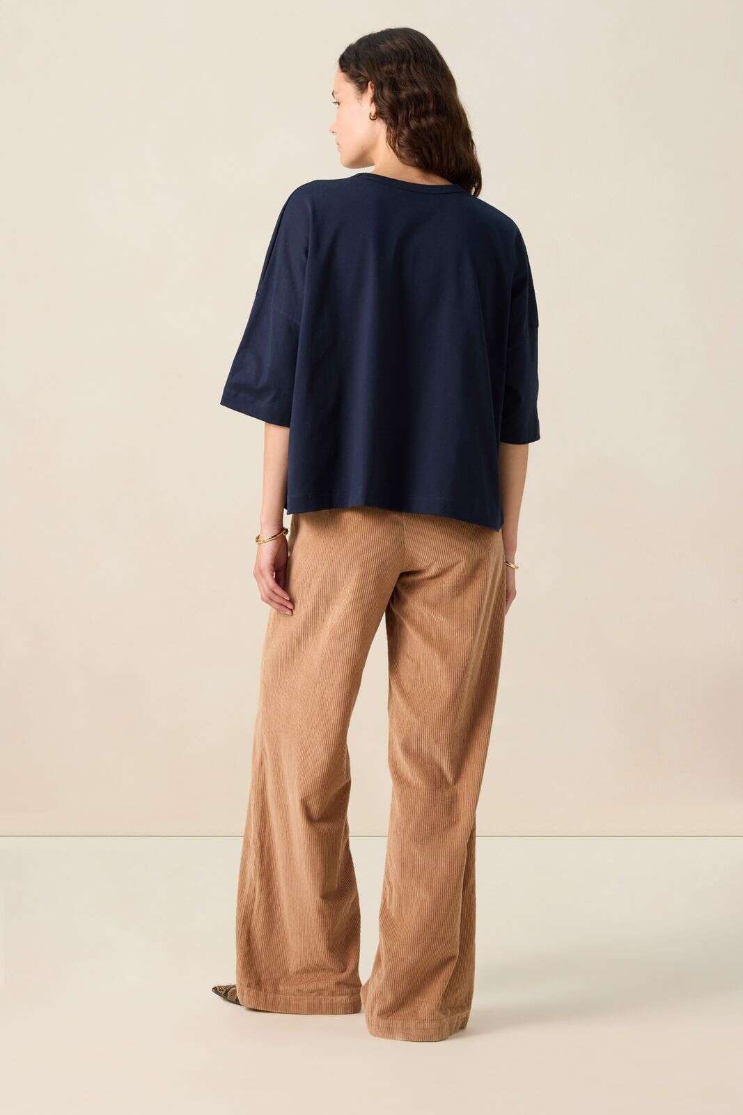 Bruine high waist wide leg corduroy broek
