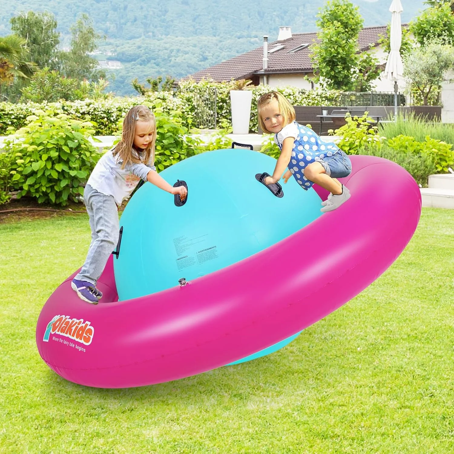 8FT Inflatable Dome Rocker Bouncer, Outdoor Kids Giant Roll and Play Seesaw Rocker with 6 Secure Handles, Max Weight 250 LBS, Toddlers Climbing Toy Backyard Play Center Equipment(Pink+Blue) - Image 8