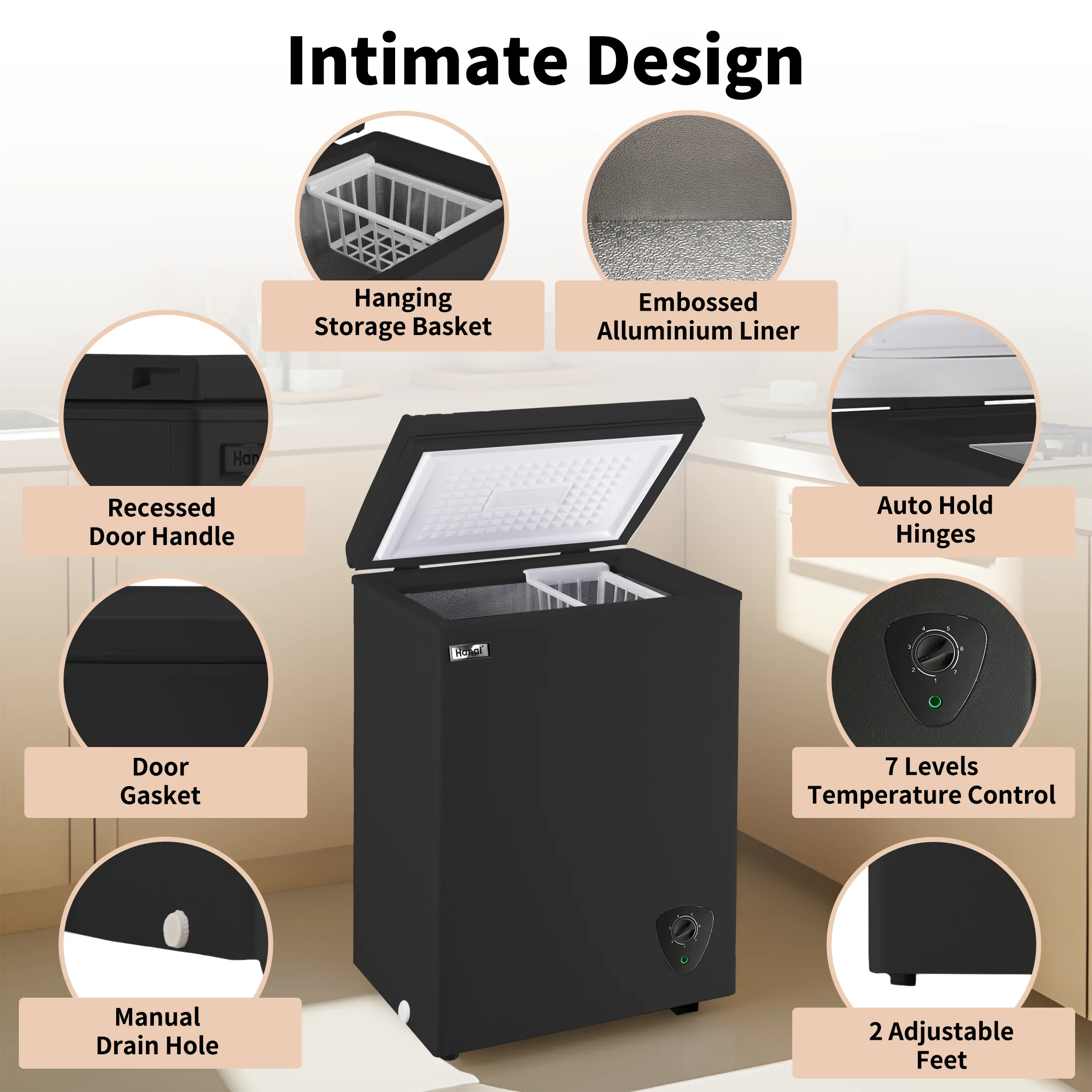 3.5 Cubic Chest Freezer with Top Open Door,Removable Storage Basket,7 Gears Temp Control,Energy Saving,Black - Image 5