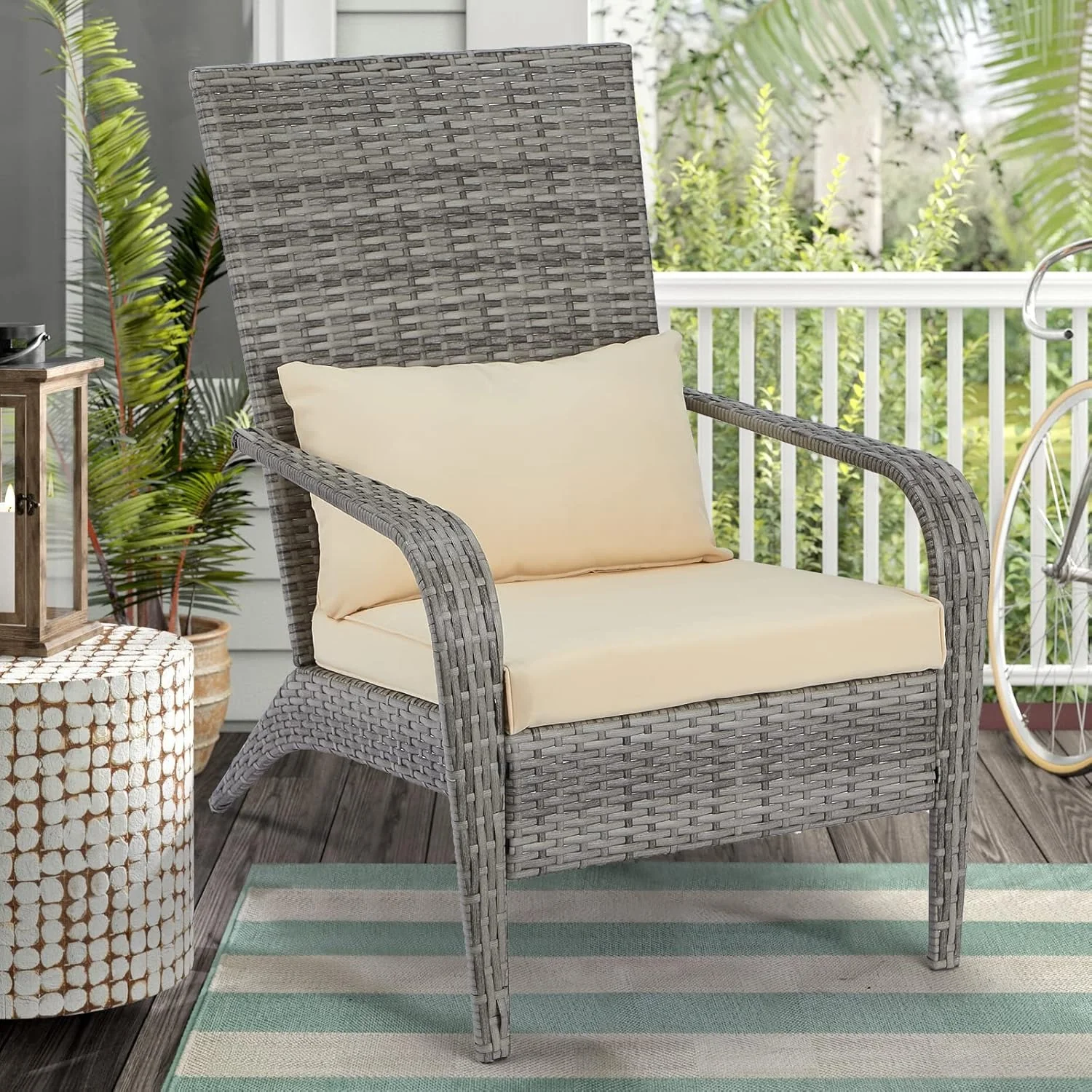 AECOJOY Patio Adirondack Wicker Chair, Outdoor Coconino Chair with Cushion and Pillow