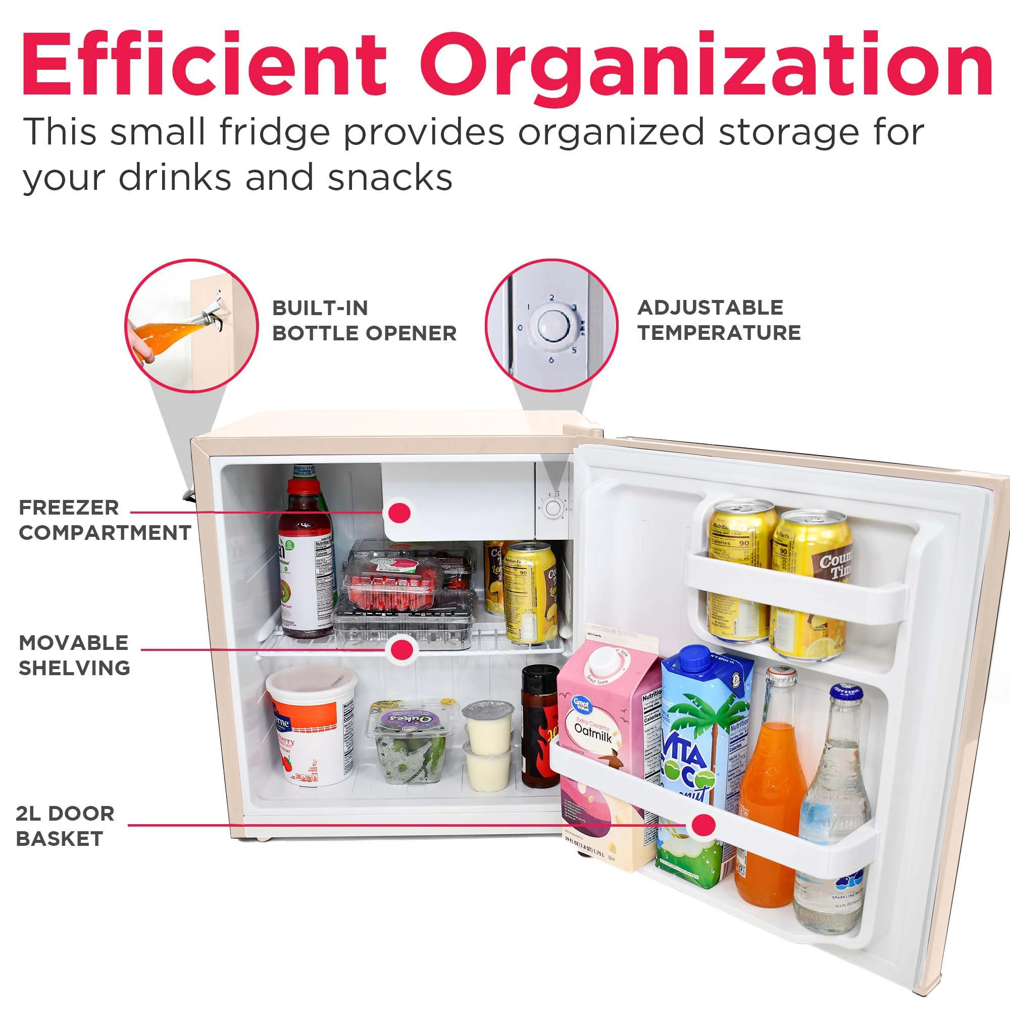 1.6 Cu ft. Retro Compact Refrigerator with Side Bottle Opener, Coral(Coral) - Image 4