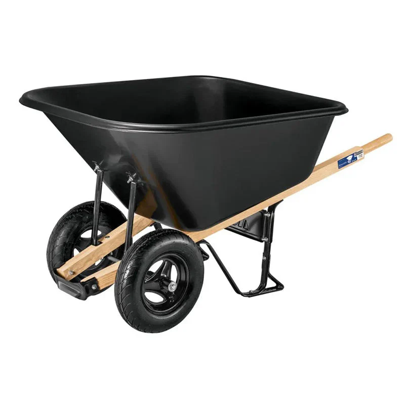 10 cu ft Poly Wheelbarrow with Dual 16′′ Pneumatic Tires and Hardwood Handles