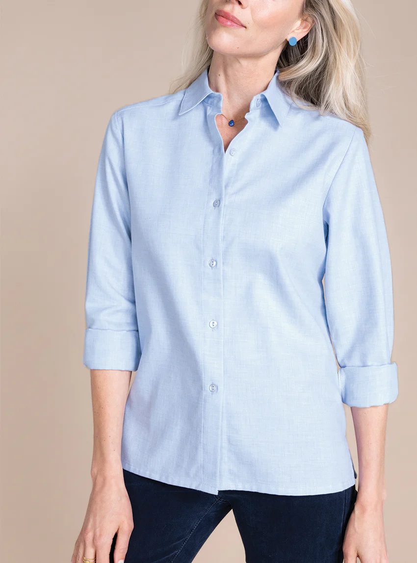 Chemisier femme en laine bleu clair