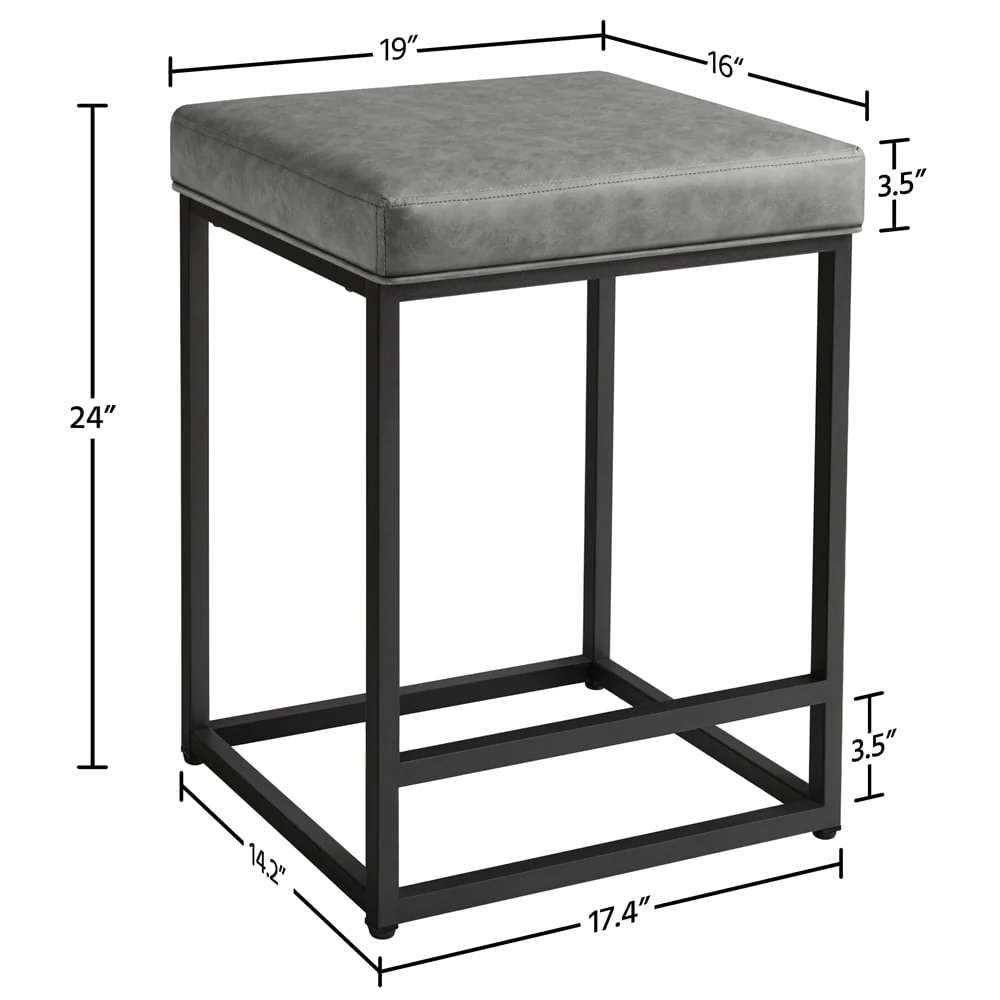 SMILE MART 24" Modern Upholstered Backless Counter Bar Stools, 2pcs, Gray(Black)