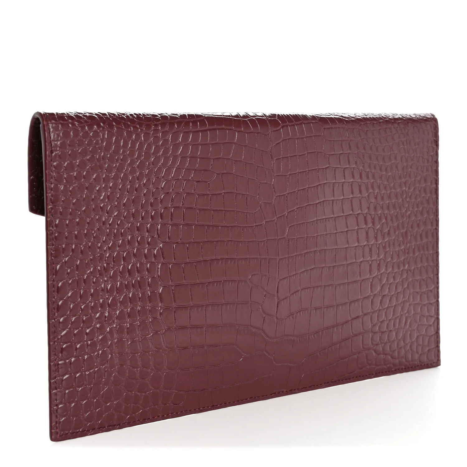 Calfskin Crocodile Embossed Uptown Monogram Clutch Rouge Legion