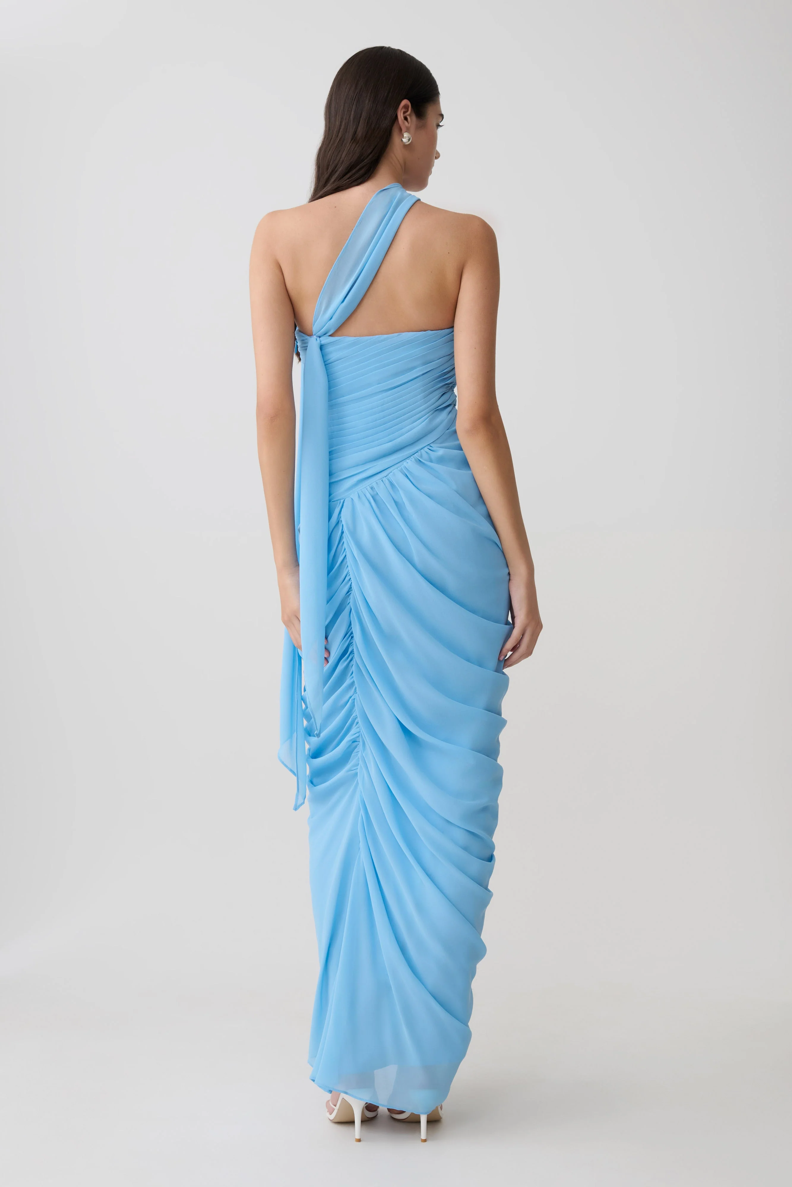 Micaela Chiffon Gathered Maxi Dress - Alaskan Blue